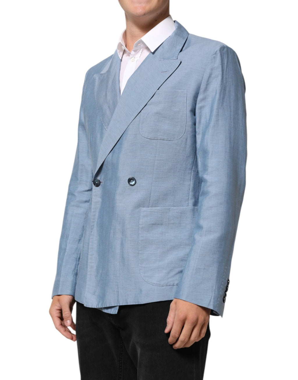 Dolce & Gabbana Light Blue Linen Double Breasted Men Jacket Blazer by Dolce & Gabbana