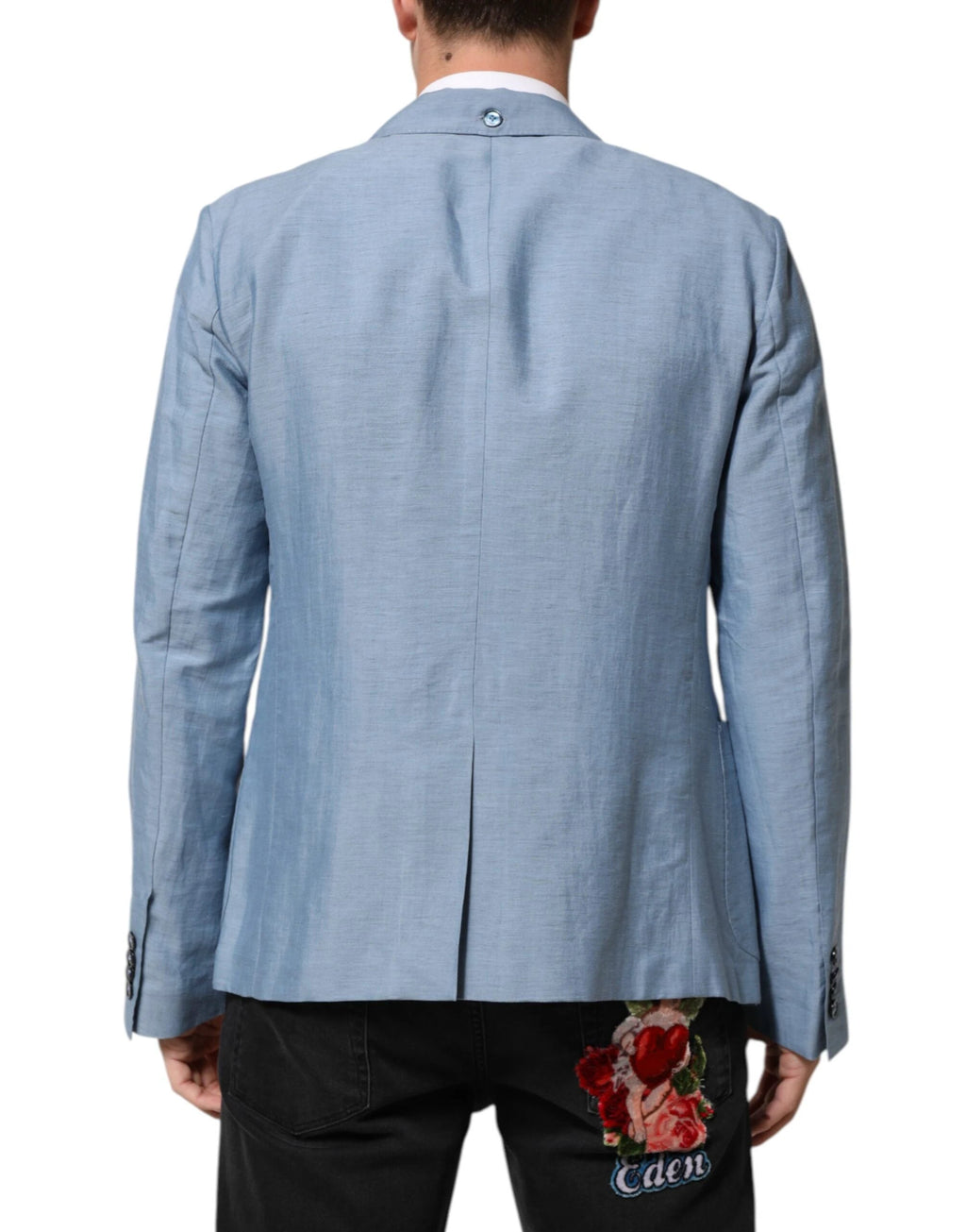 Dolce & Gabbana Light Blue Linen Double Breasted Men Jacket Blazer by Dolce & Gabbana
