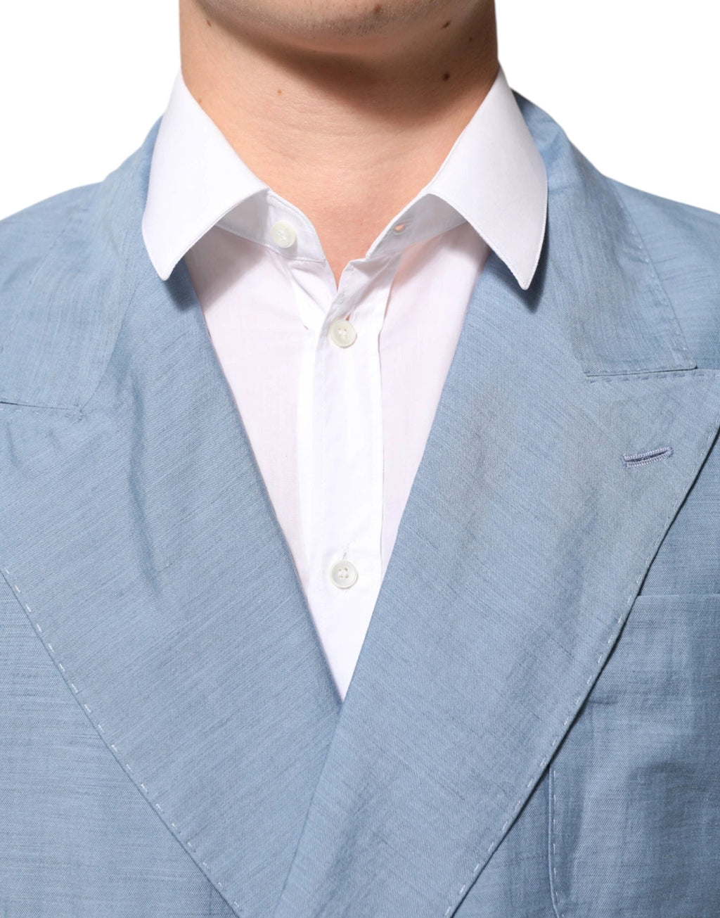 Dolce & Gabbana Light Blue Linen Double Breasted Men Jacket Blazer by Dolce & Gabbana