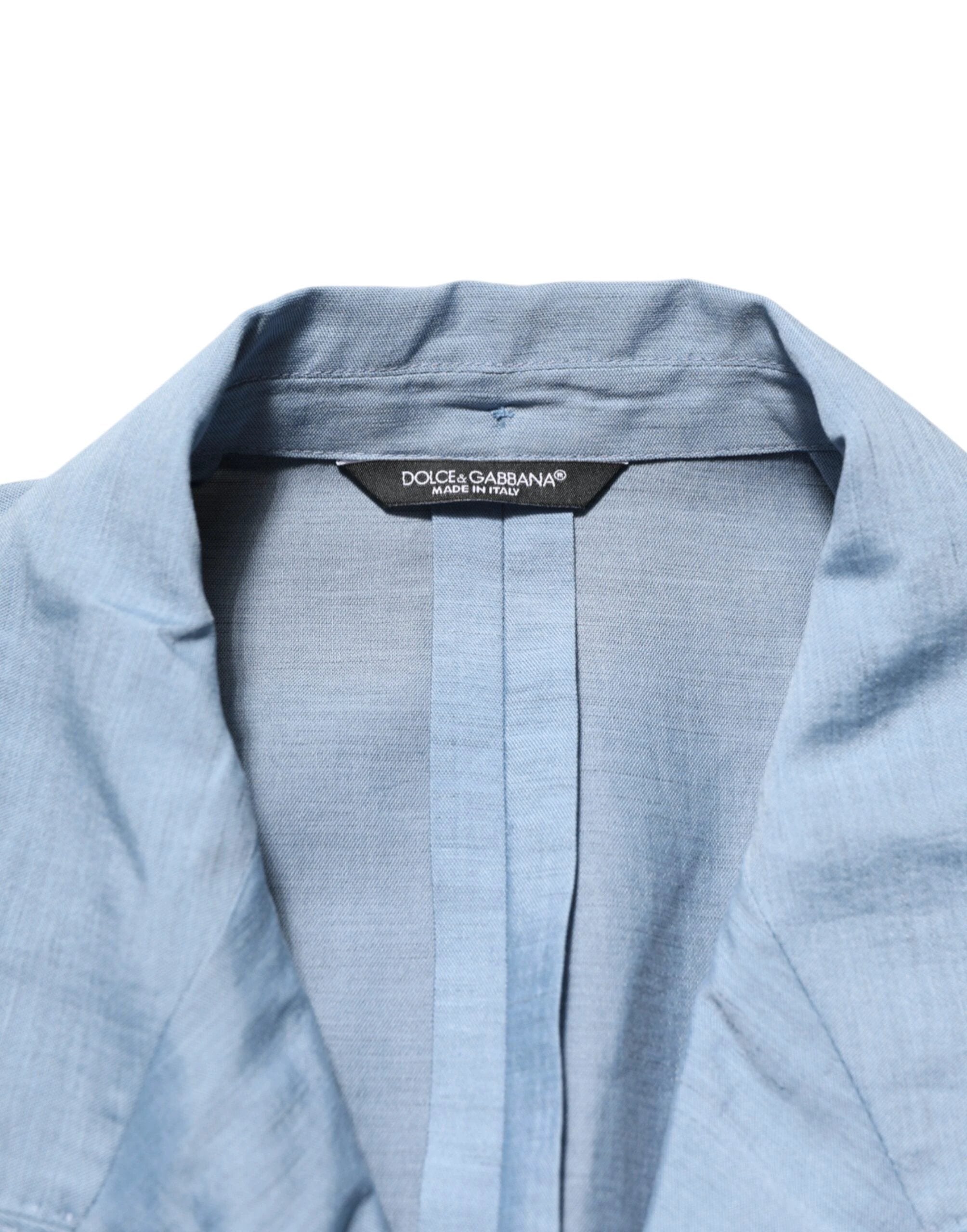 Dolce & Gabbana Light Blue Linen Double Breasted Men Jacket Blazer by Dolce & Gabbana