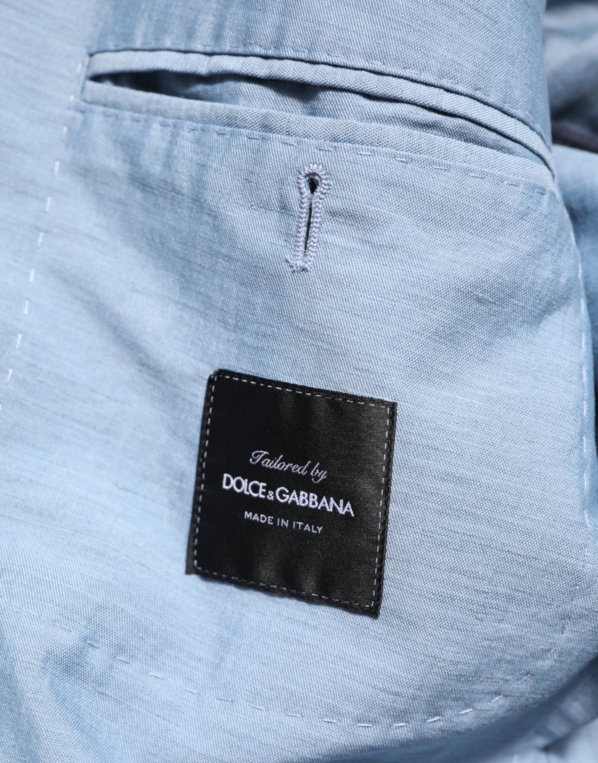 Dolce & Gabbana Light Blue Linen Double Breasted Men Jacket Blazer by Dolce & Gabbana