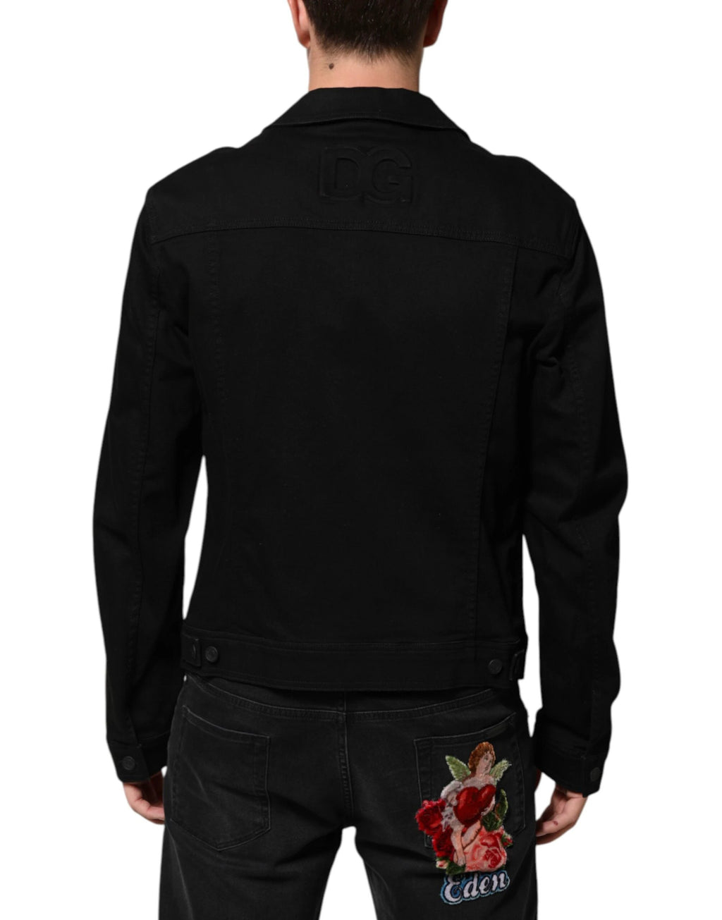 Dolce & Gabbana Black Cotton Denim Stretch Giubbotto Jacket by Dolce & Gabbana