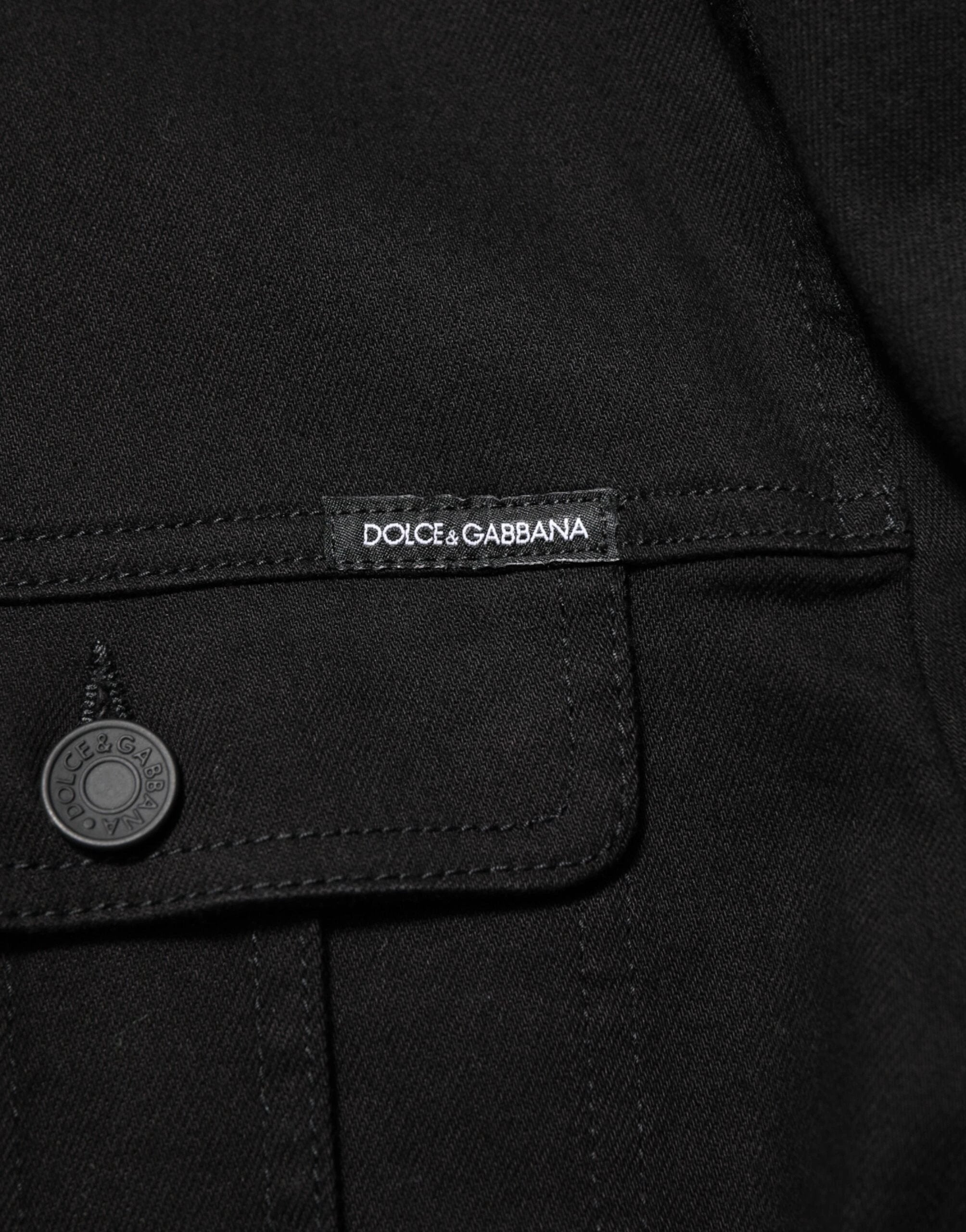 Dolce & Gabbana Black Cotton Denim Stretch Giubbotto Jacket by Dolce & Gabbana