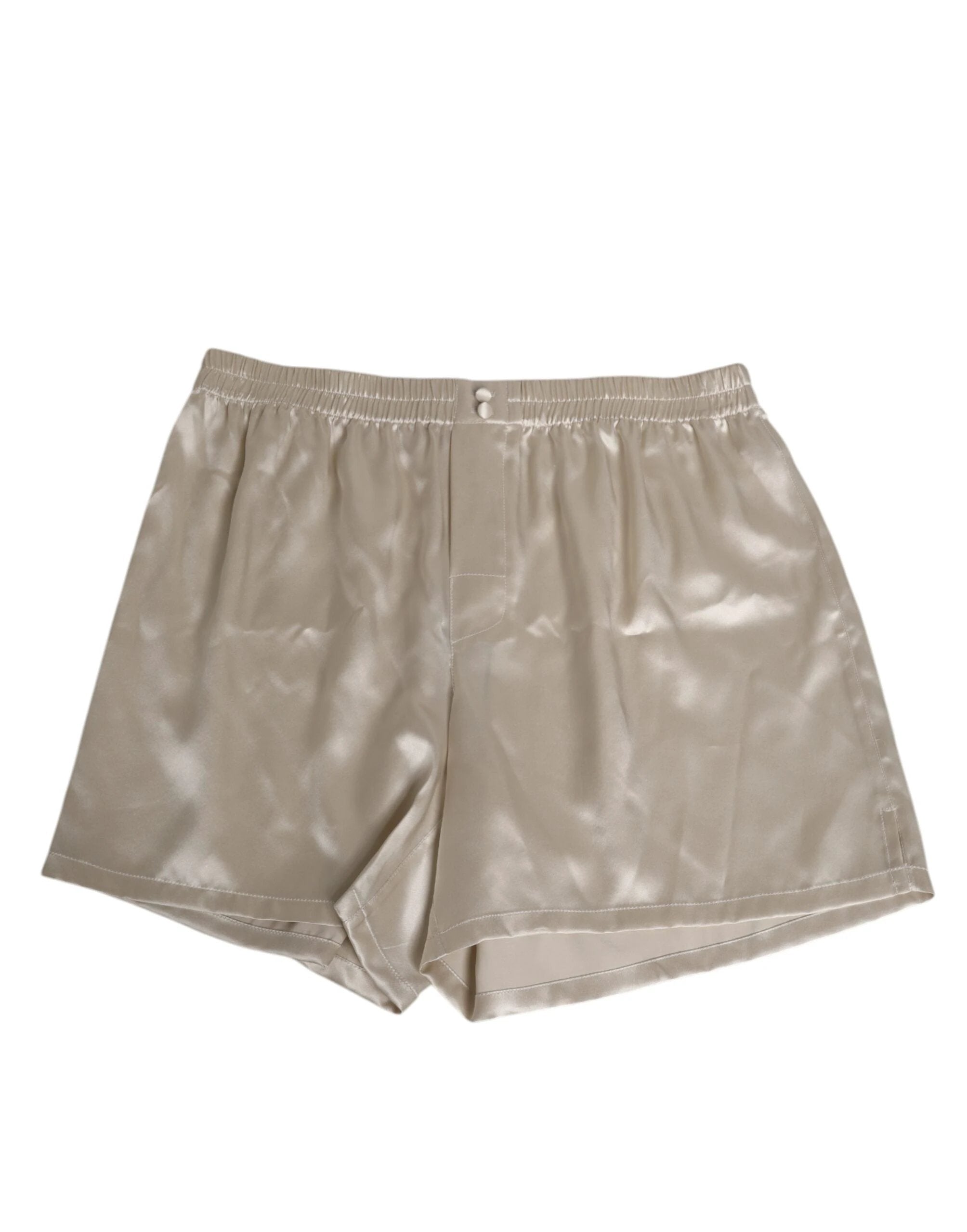 Dolce & Gabbana Beige Silk Satin Elastic Men Boxer Short Swimwear by Dolce & Gabbana