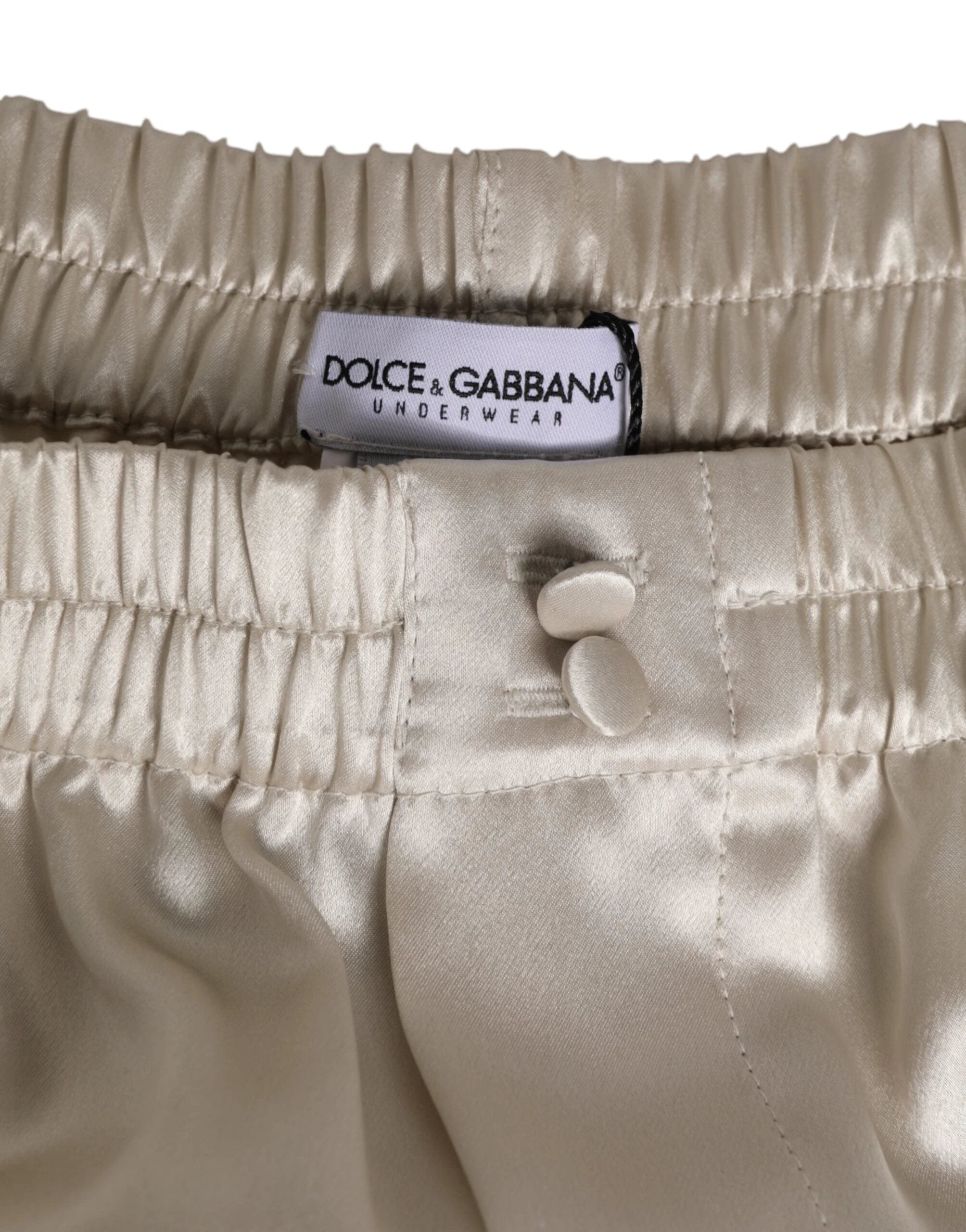 Dolce & Gabbana Beige Silk Satin Elastic Men Boxer Short Swimwear by Dolce & Gabbana