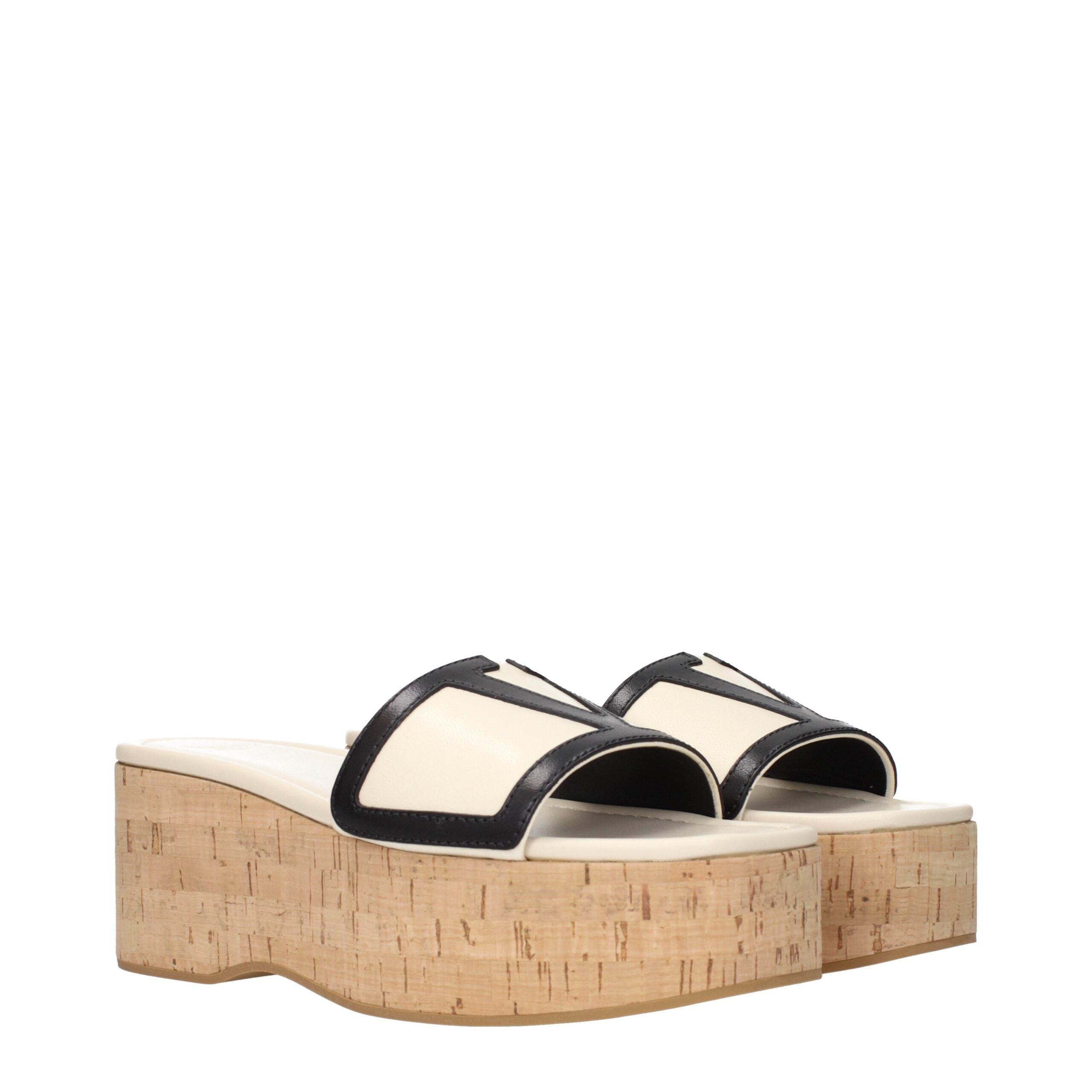 Sandales compensées en cuir beige Valentino Garavani