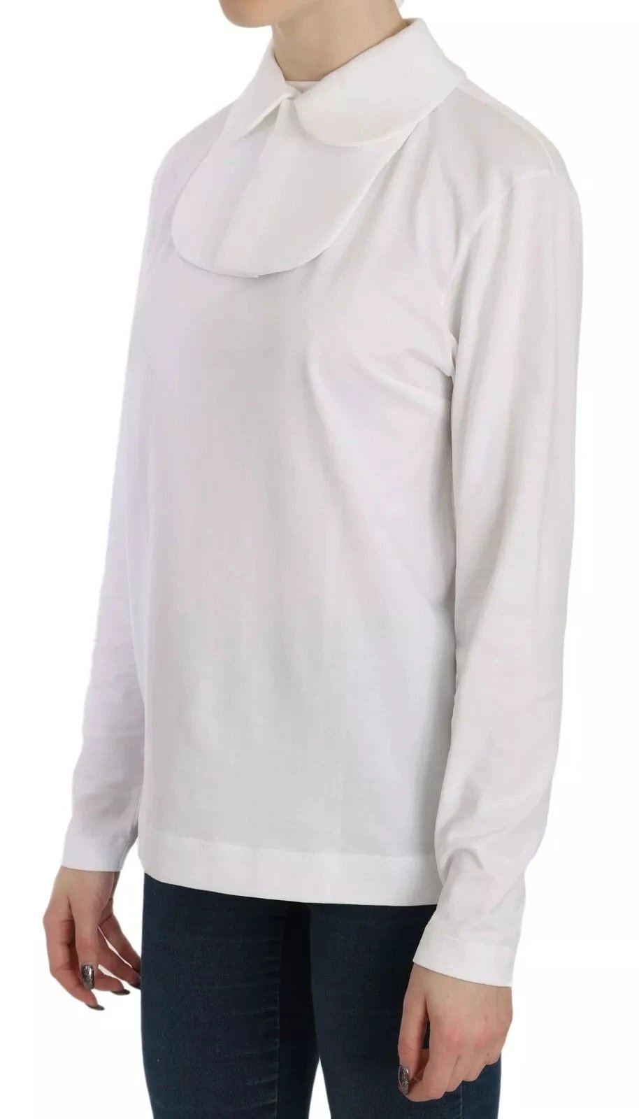 Dolce & Gabbana White Cotton Longsleeve Collared Blouse by Dolce & Gabbana