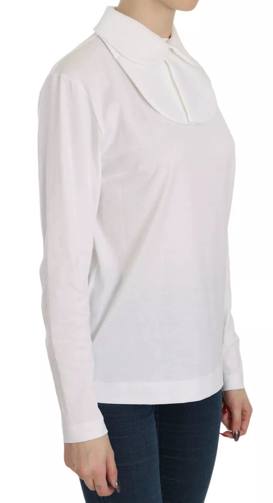 Dolce & Gabbana White Cotton Longsleeve Collared Blouse by Dolce & Gabbana
