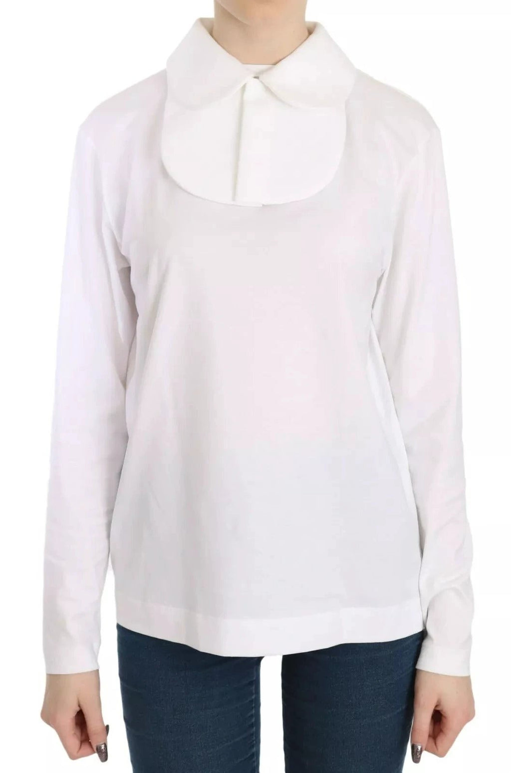 Dolce & Gabbana White Cotton Longsleeve Collared Blouse by Dolce & Gabbana