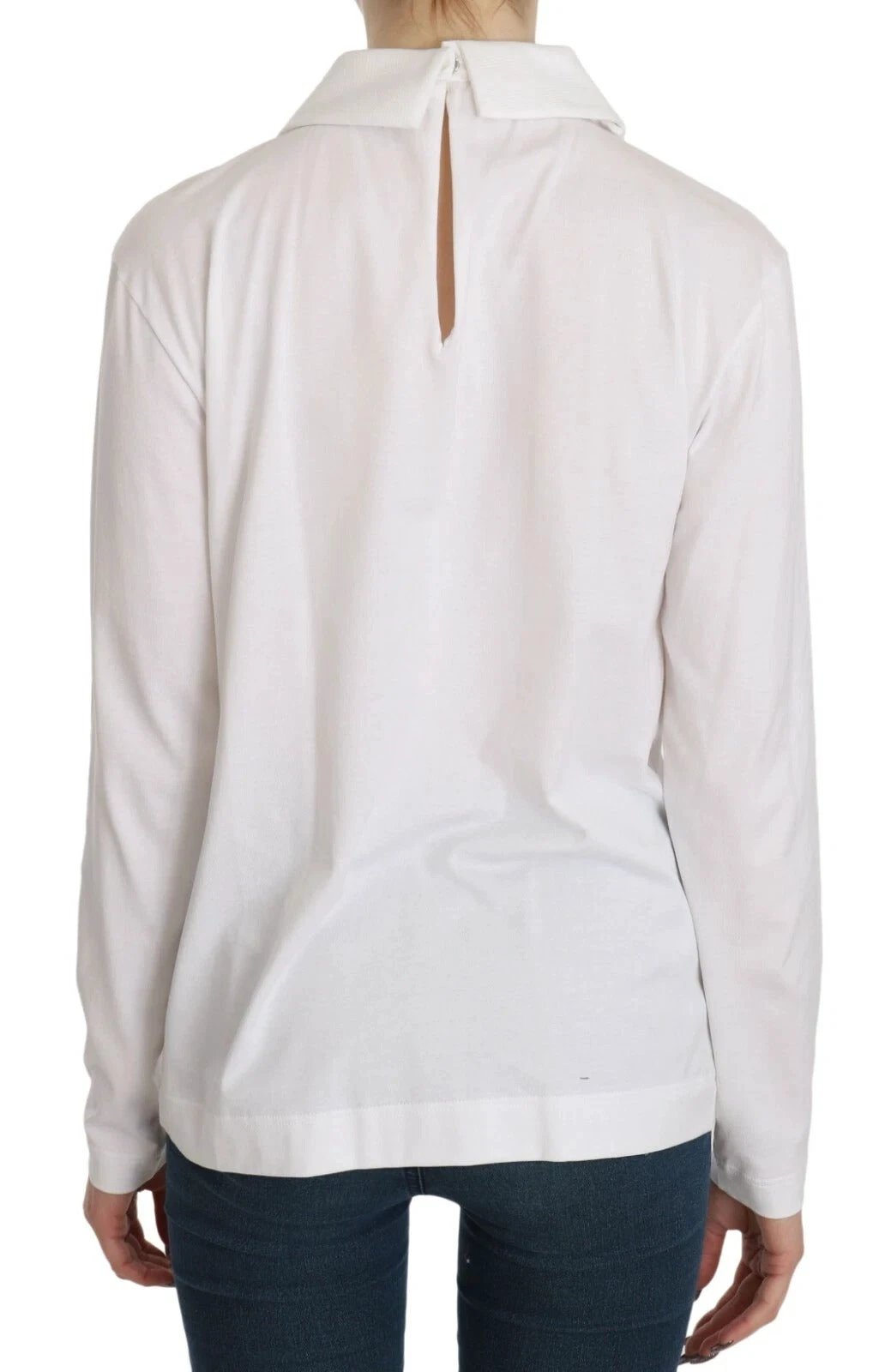 Dolce & Gabbana White Cotton Longsleeve Collared Blouse by Dolce & Gabbana