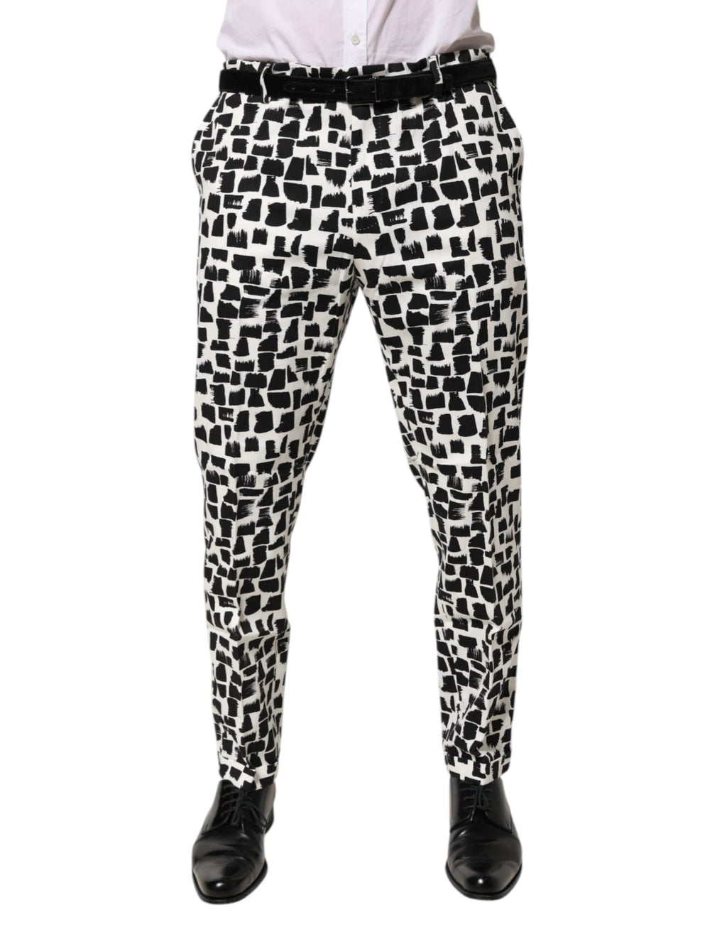 Dolce & Gabbana Black White Abstract Print Cotton Blend Pants by Dolce & Gabbana