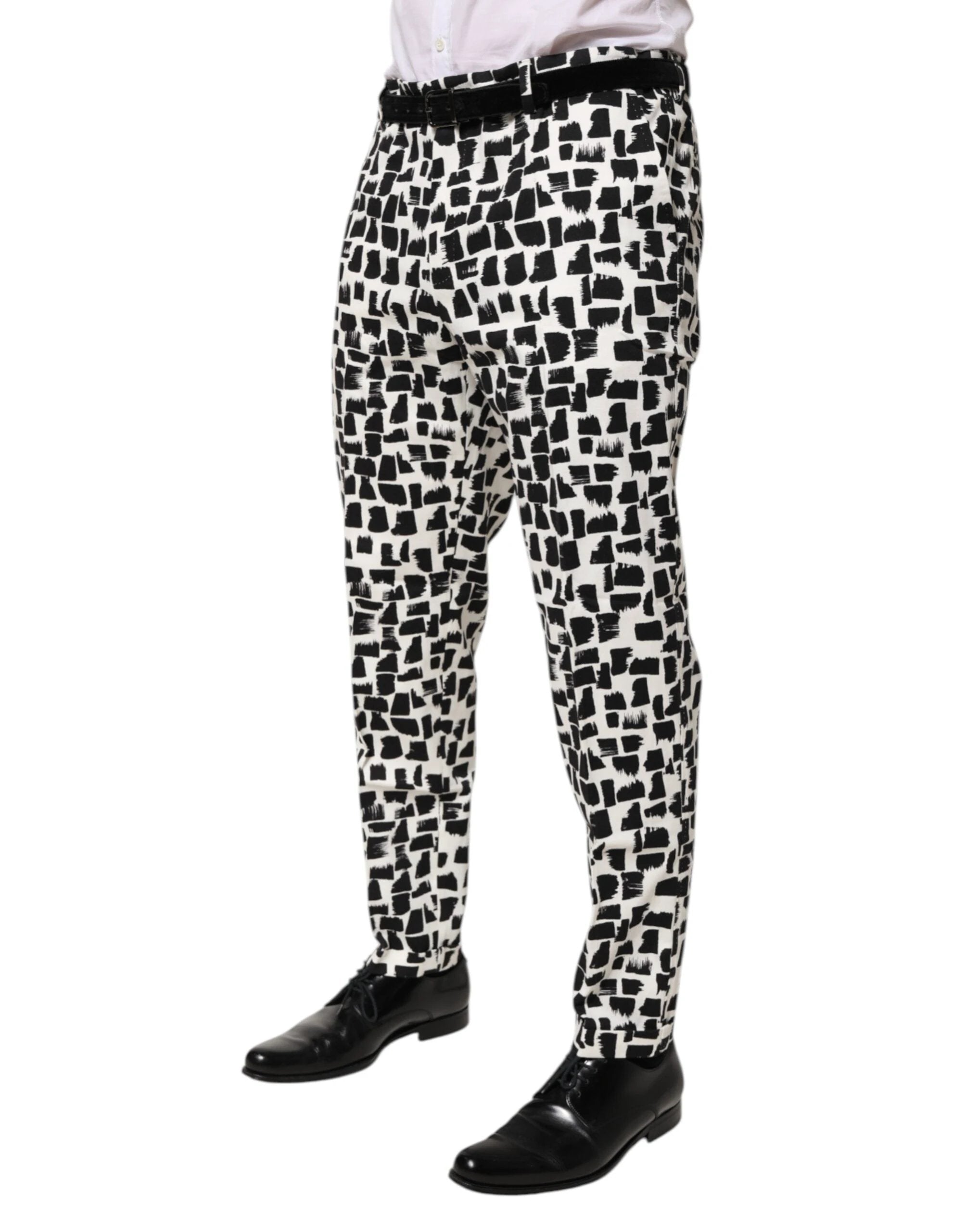 Dolce & Gabbana Black White Abstract Print Cotton Blend Pants by Dolce & Gabbana