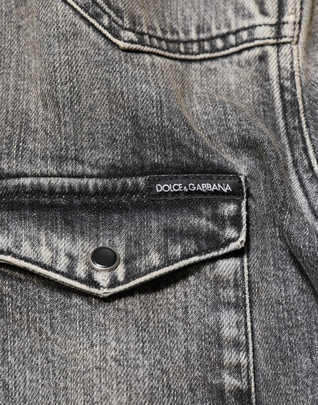 Dolce & Gabbana Black Washed Cotton Snap Long Sleeve Casual Shirt by Dolce & Gabbana