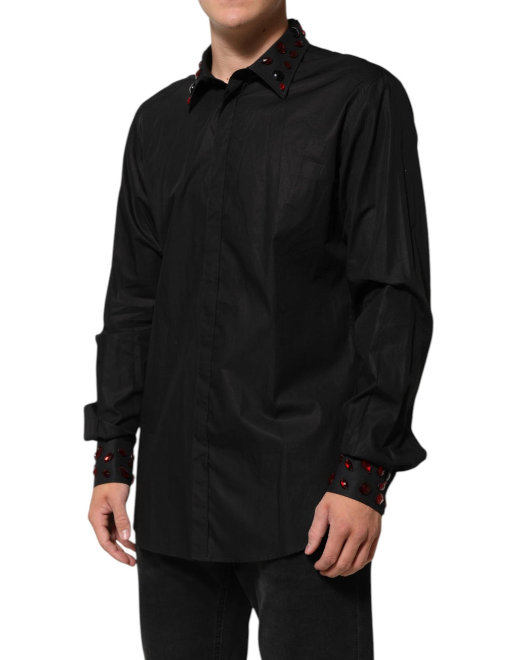 Dolce & Gabbana Black Cotton Embellished Collar Men’s Shirt by Dolce & Gabbana