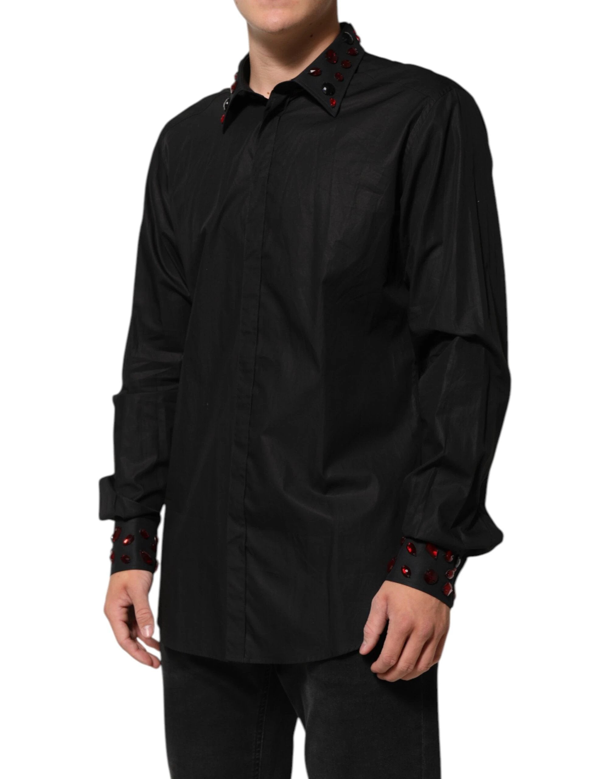 Dolce & Gabbana Black Cotton Embellished Collar Men’s Shirt by Dolce & Gabbana