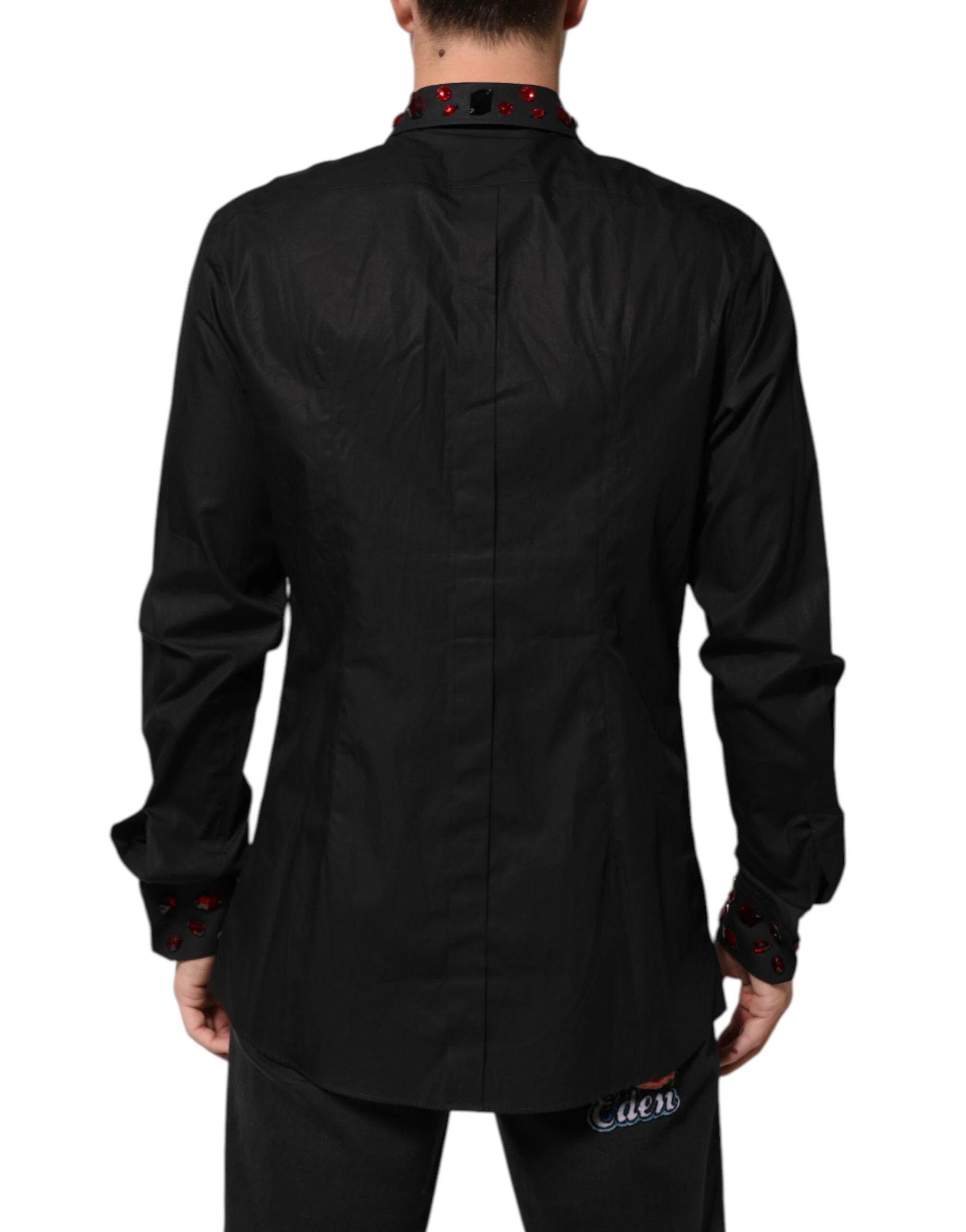 Dolce & Gabbana Black Cotton Embellished Collar Men’s Shirt by Dolce & Gabbana