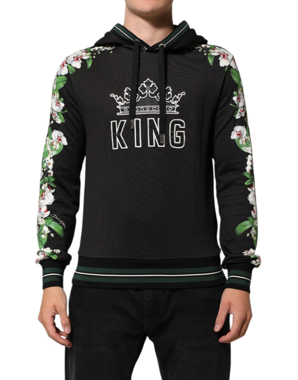 Dolce & Gabbana KING Black Orchid Floral Crown Logo Hoodie Sweater by Dolce & Gabbana
