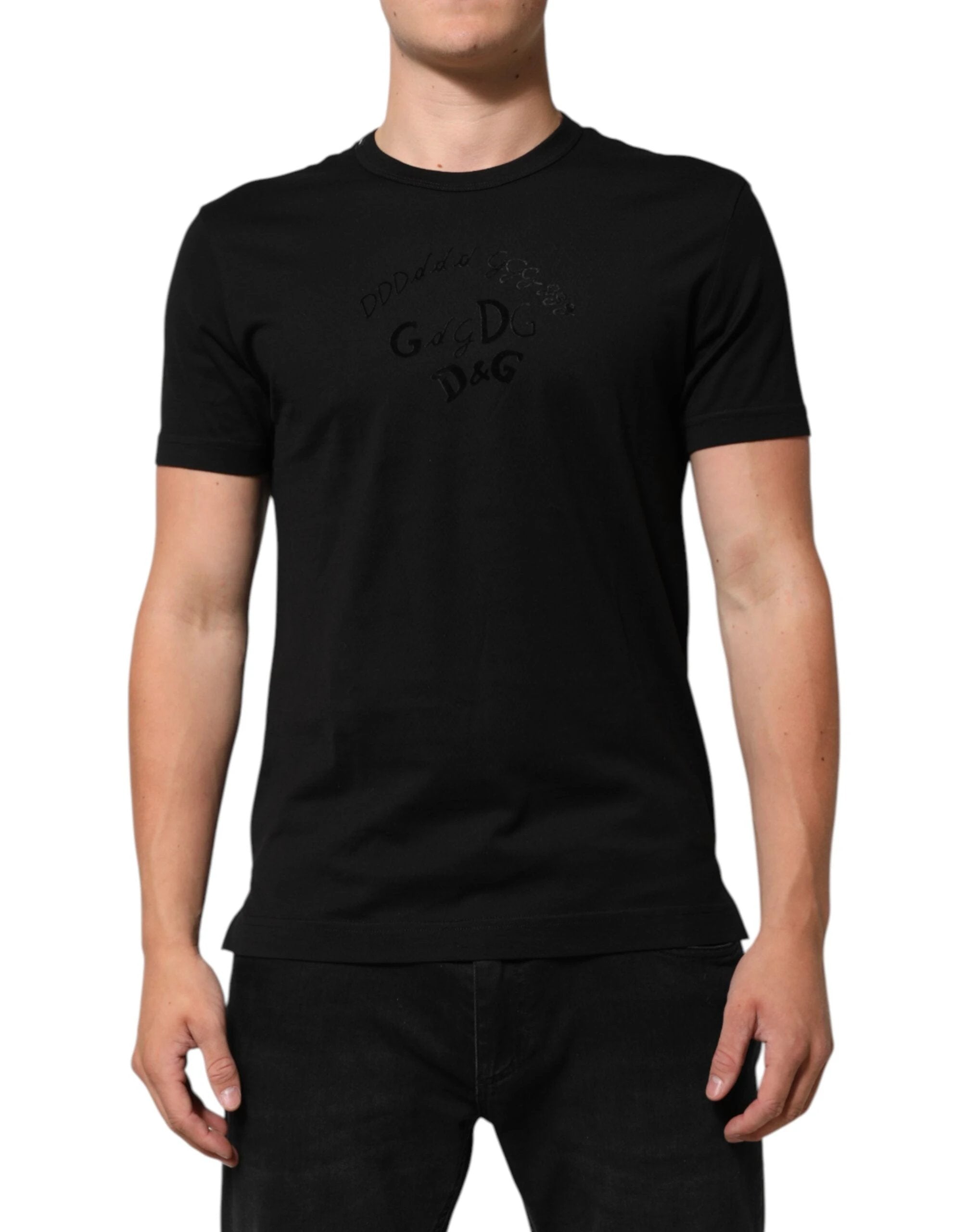 Dolce & Gabbana Black Cotton Velvet Logo Print Men T-shirt by Dolce & Gabbana