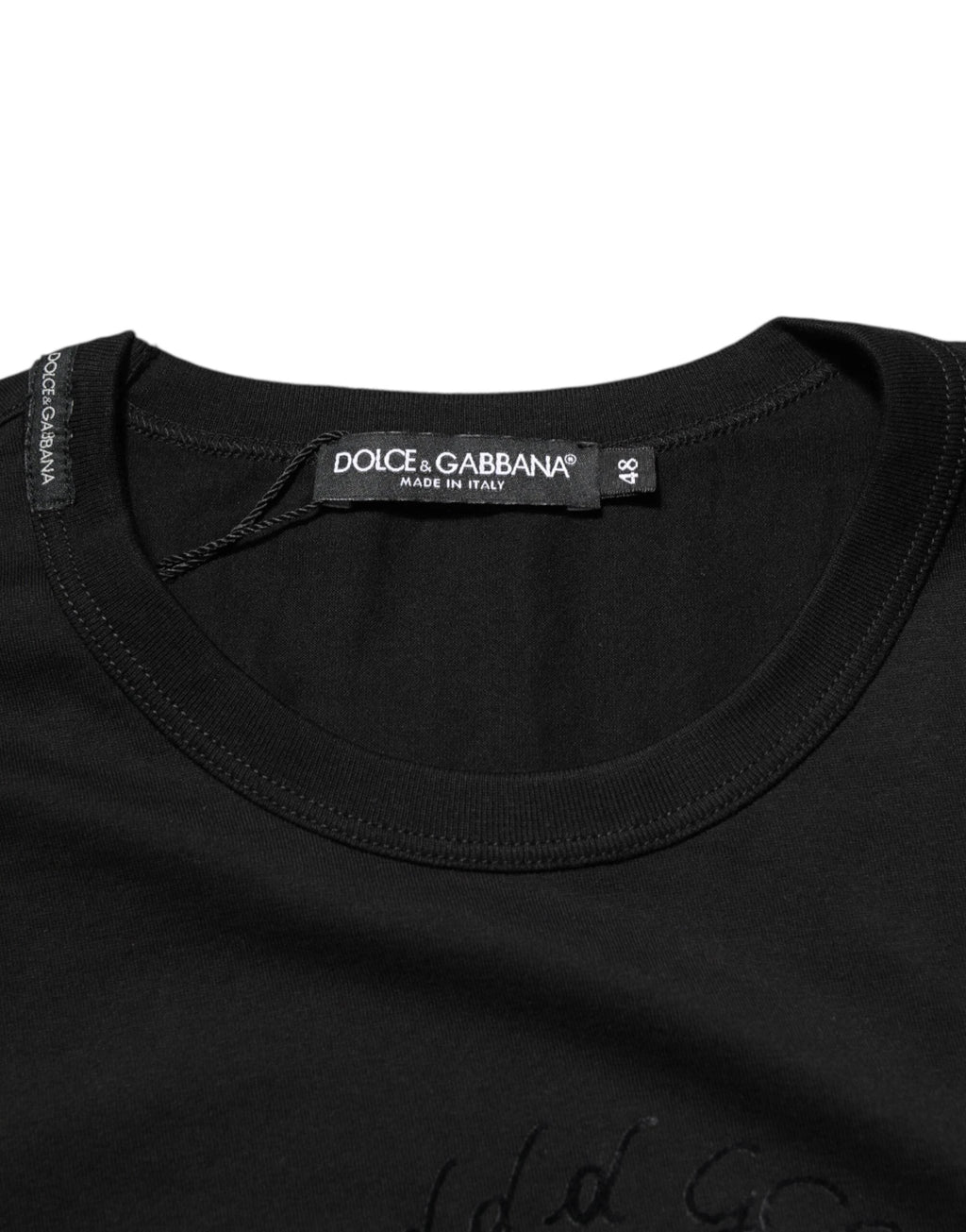 Dolce & Gabbana Black Cotton Velvet Logo Print Men T-shirt by Dolce & Gabbana