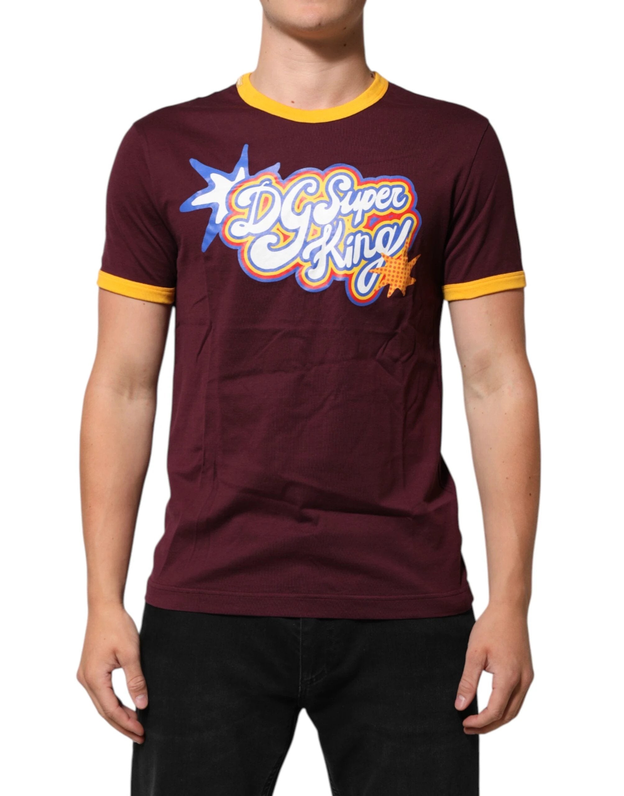 Dolce & Gabbana Burgundy Cotton DG Super King Logo T-Shirt by Dolce & Gabbana