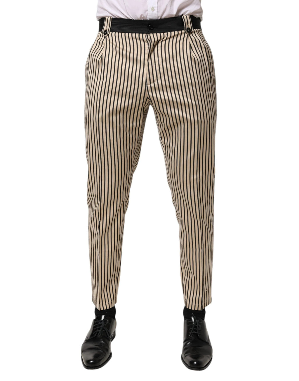 Dolce & Gabbana Beige Black Striped Cotton Slim Fit Trousers Pants by Dolce & Gabbana