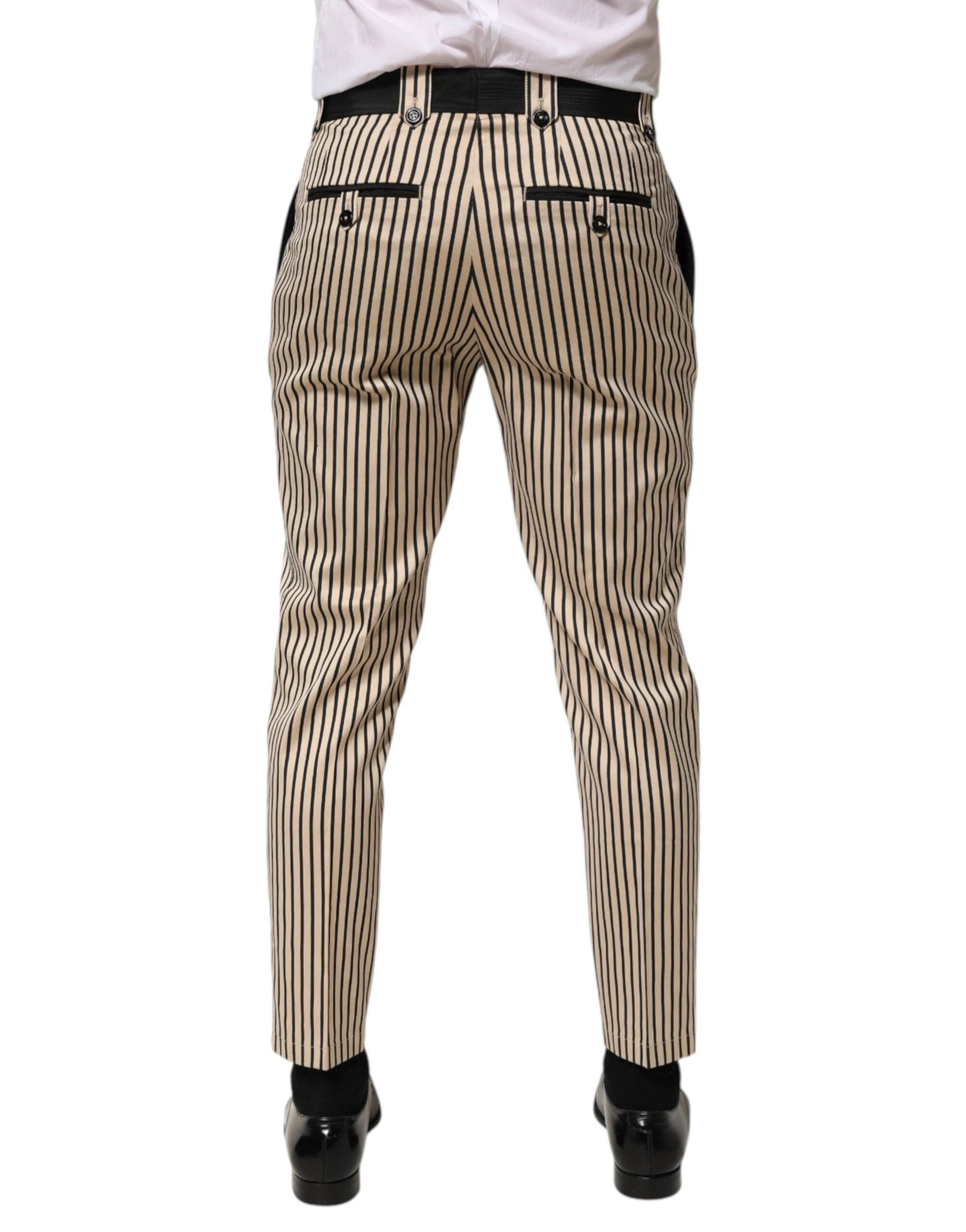 Dolce & Gabbana Beige Black Striped Cotton Slim Fit Trousers Pants by Dolce & Gabbana