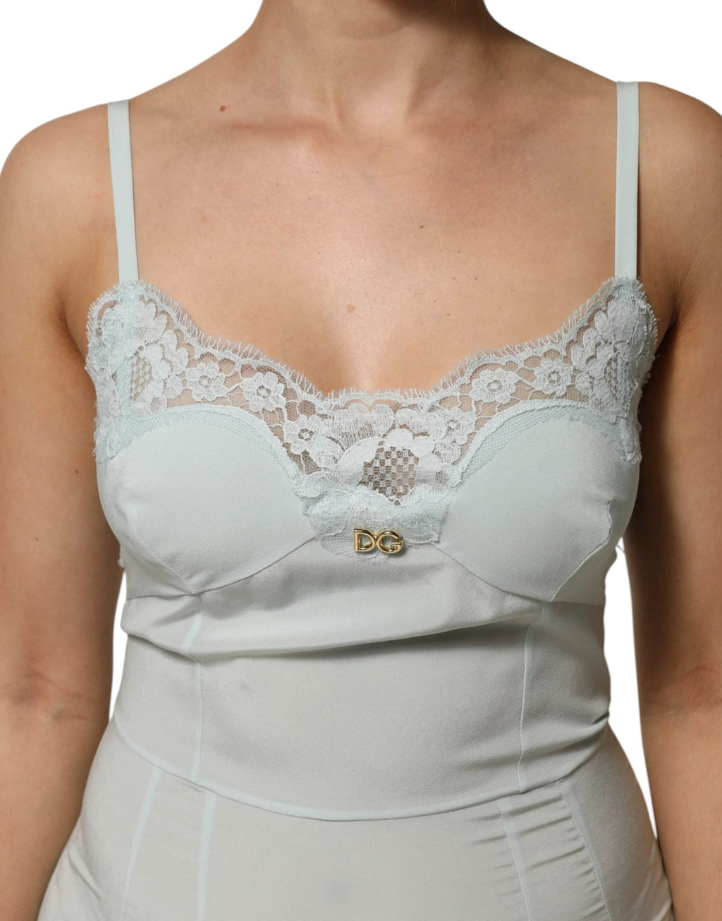 Dolce & Gabbana Light Blue Silk Lace Midi Bodycon Slip Dress by Dolce & Gabbana