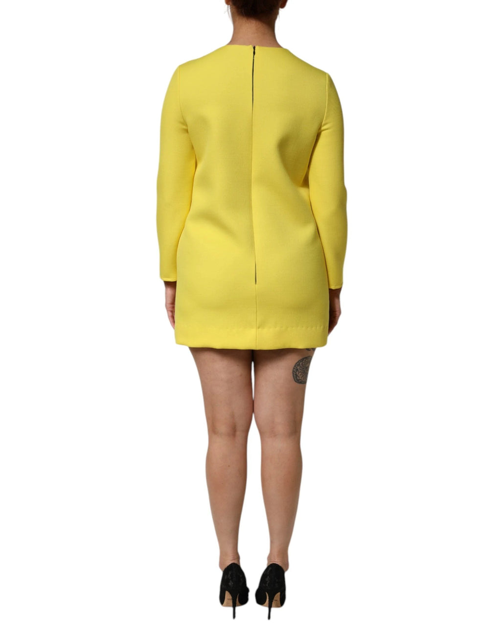 Dolce & Gabbana Yellow Viscose Acetate Mini Long Sleeve Dress by Dolce & Gabbana