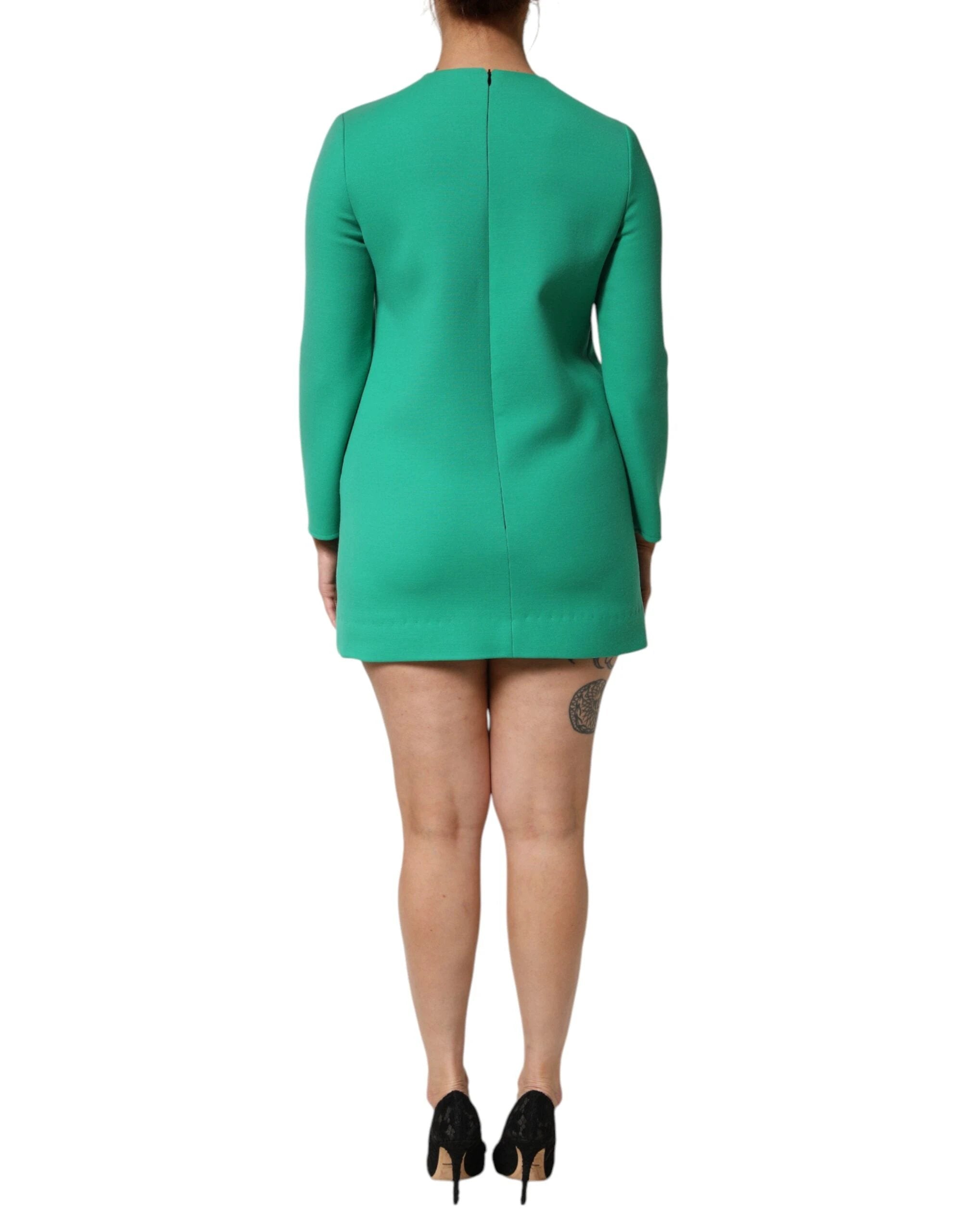 Dolce & Gabbana Green Viscose Acetate Mini Long Sleeve Dress by Dolce & Gabbana