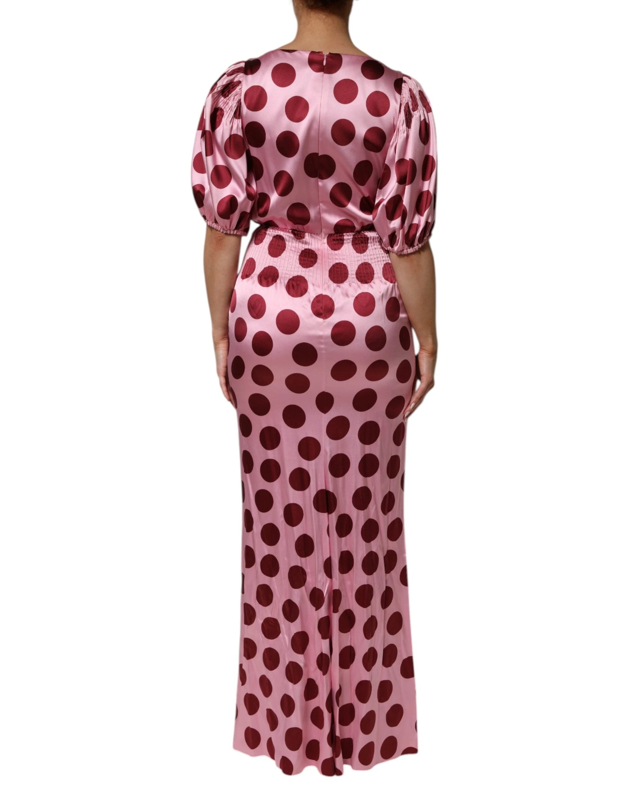 Dolce & Gabbana Pink Red Polka Dot Silk Satin Maxi Gown Dress by Dolce & Gabbana