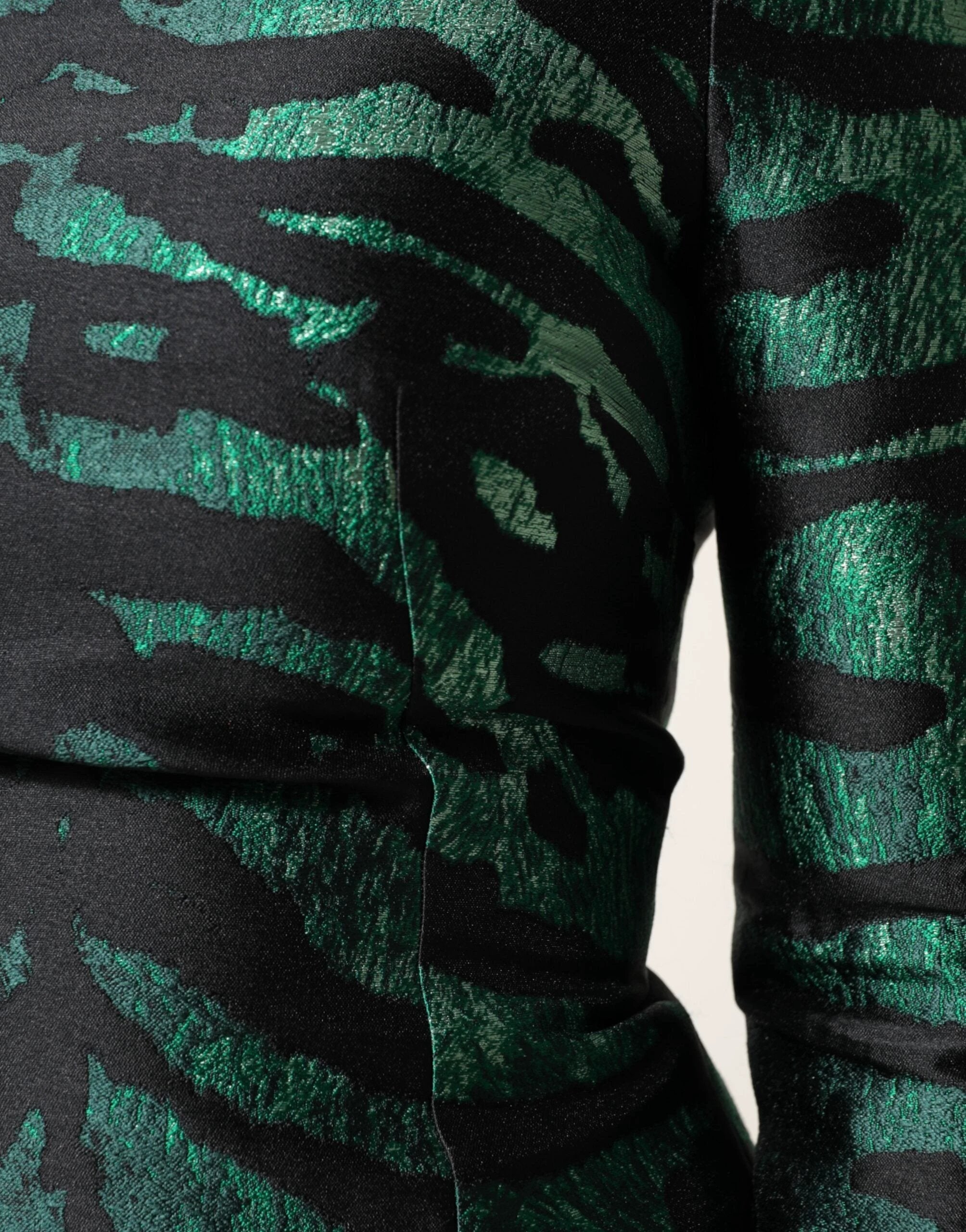 Dolce & Gabbana Black Green Metallic Jacquard Mini Long Dress by Dolce & Gabbana