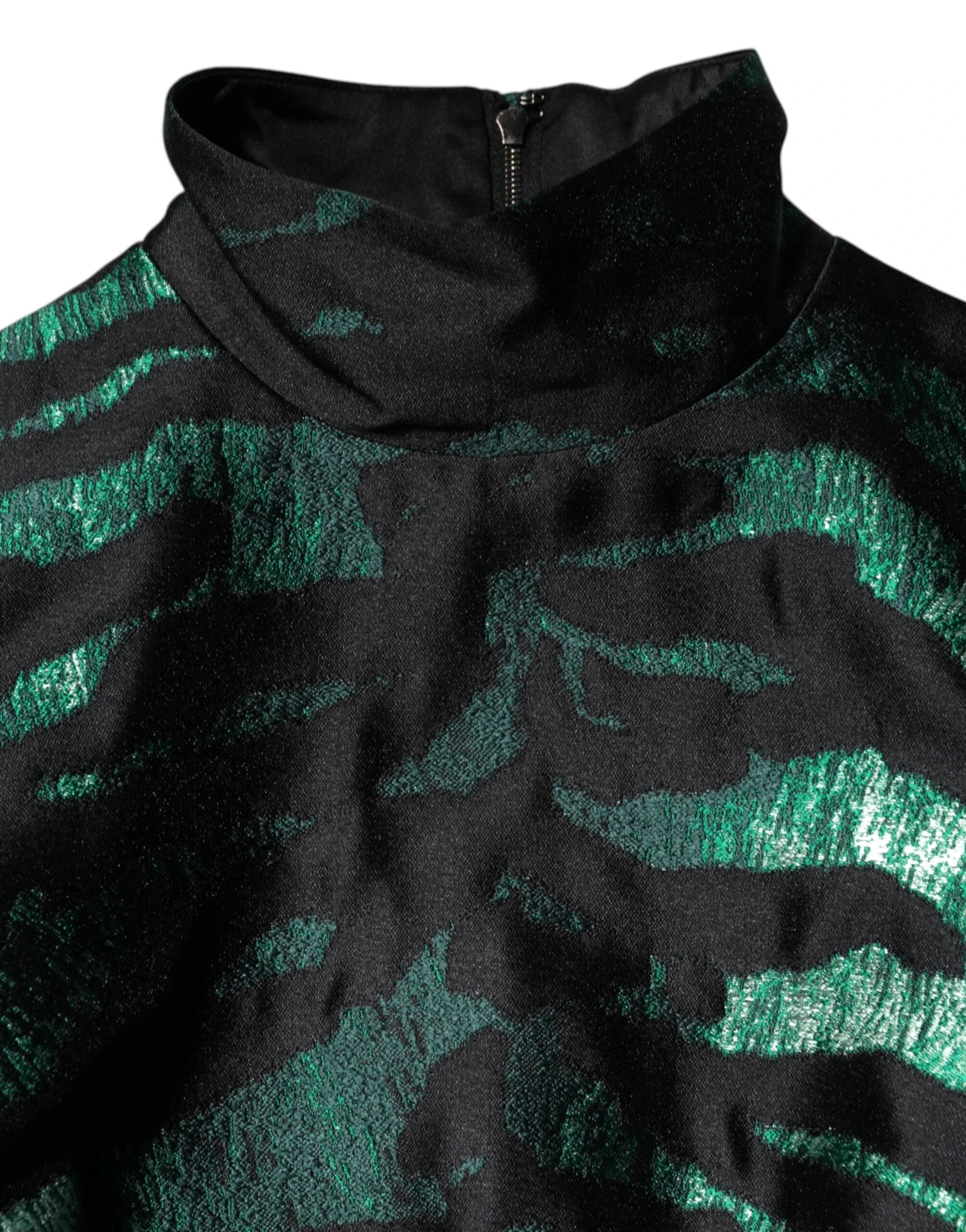 Dolce & Gabbana Black Green Metallic Jacquard Mini Long Dress by Dolce & Gabbana