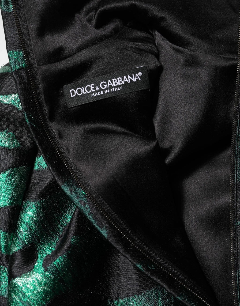 Dolce & Gabbana Black Green Metallic Jacquard Mini Long Dress by Dolce & Gabbana