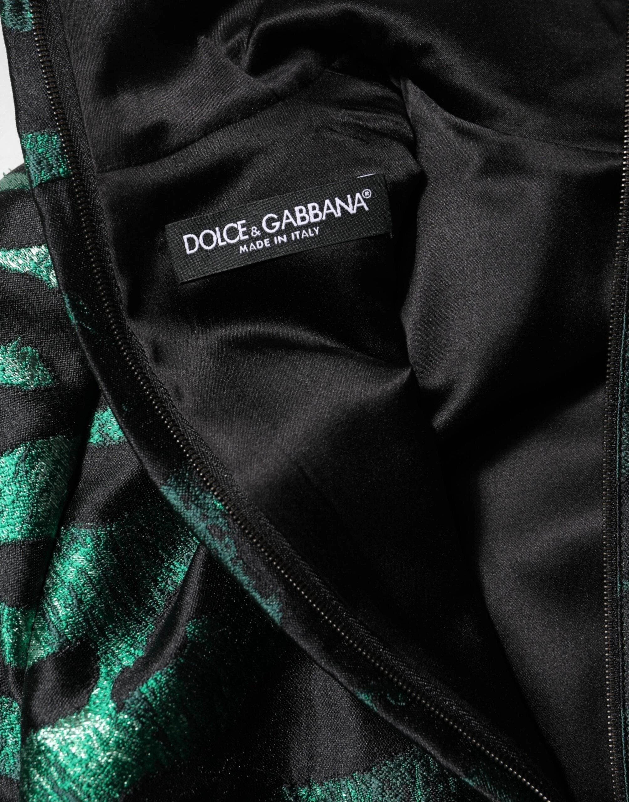 Dolce & Gabbana Black Green Metallic Jacquard Mini Long Dress by Dolce & Gabbana