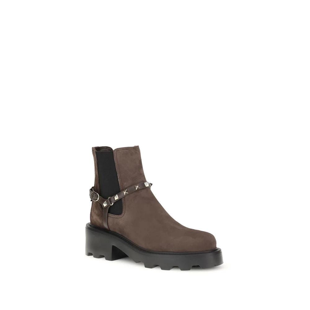 Valentino Garavani Brown Calf Leather Bos Taurus Chelsea Boots by Valentino Garavani