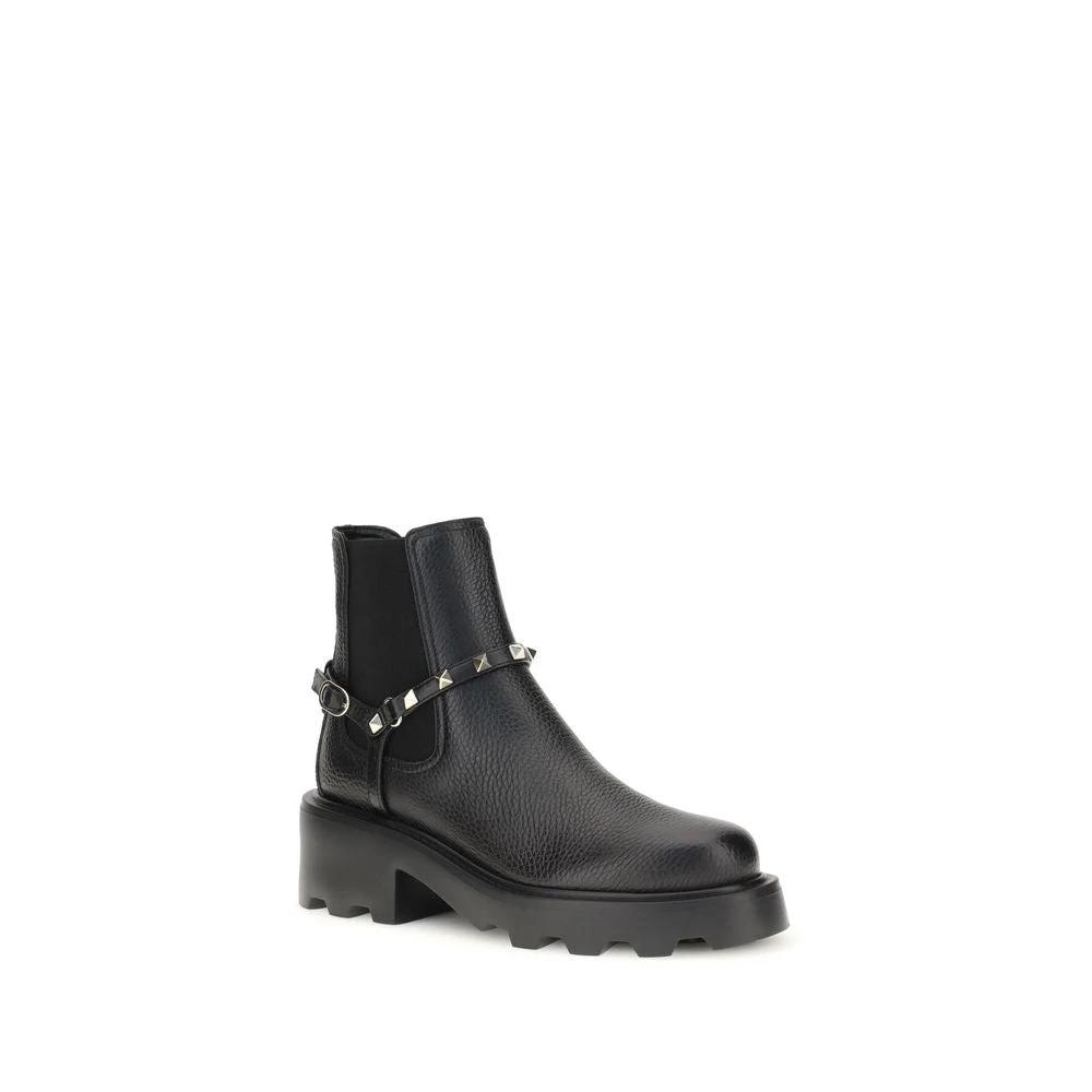 Valentino Garavani Black Calf Leather Bos Taurus Ankle Boots by Valentino Garavani
