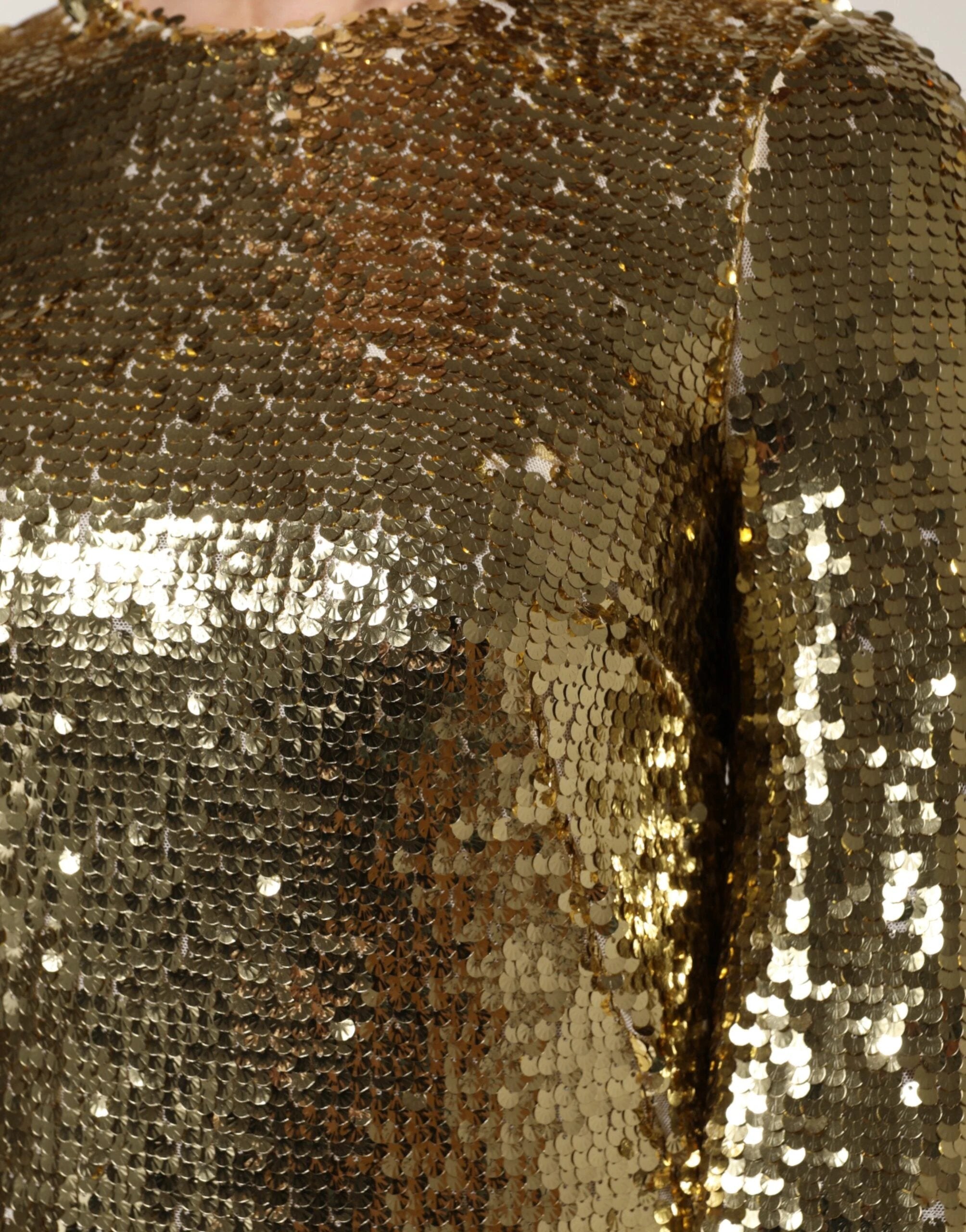 Dolce & Gabbana Gold Sequin Long Sleeve Mini Dress by Dolce & Gabbana