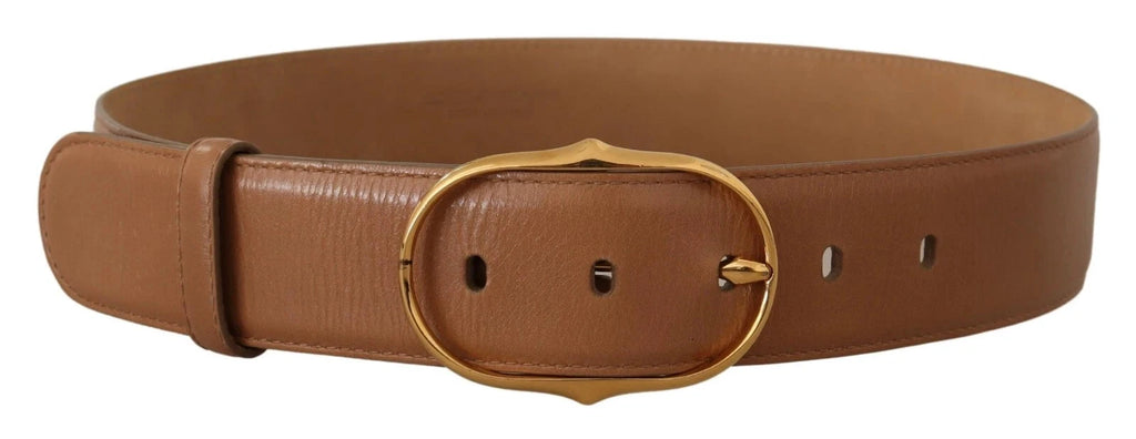 Costume National Brown Leather Gold Metal Oval Buckle Belt by Costume National