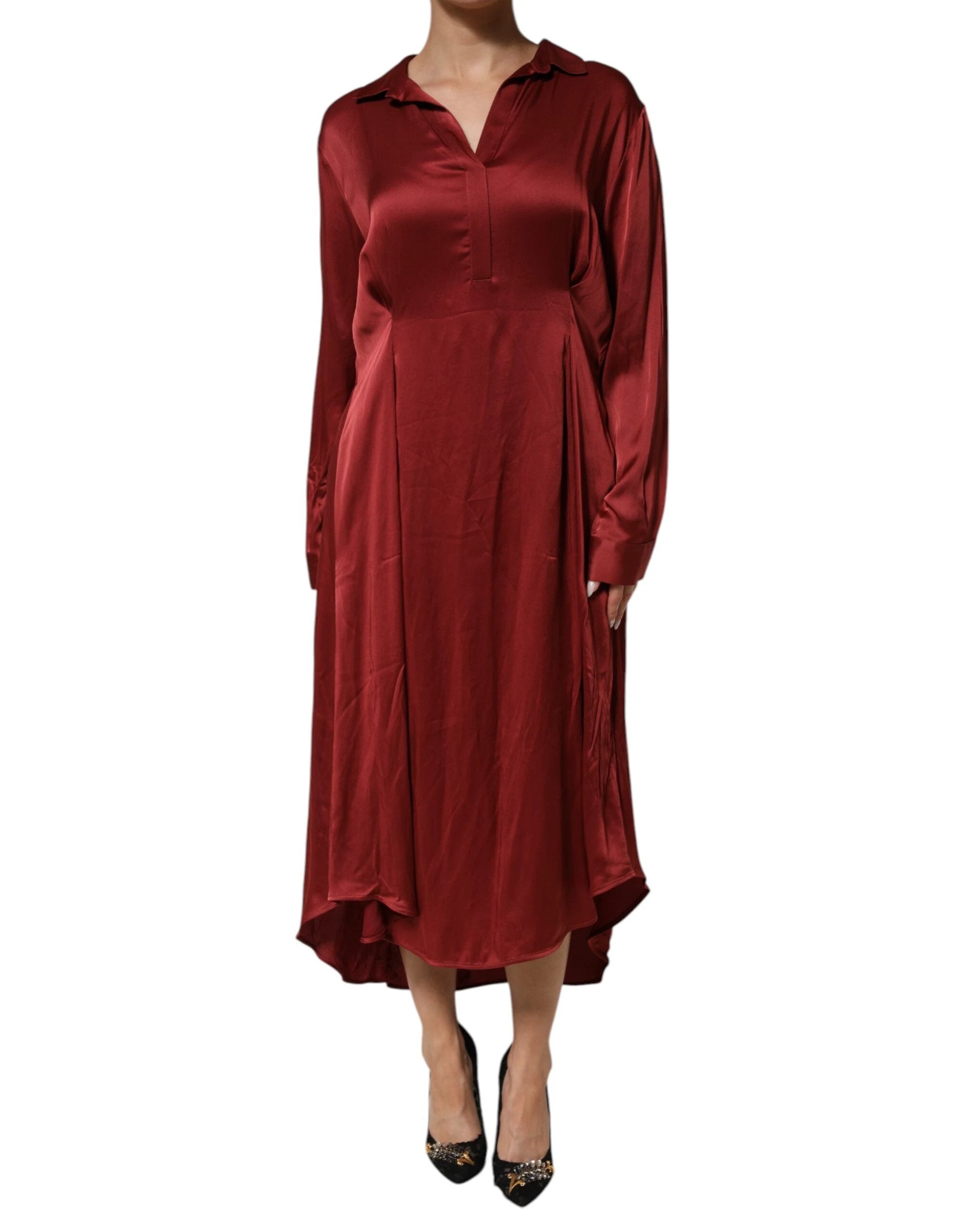 Fabiana Filippi Burgundy Acetate Viscose Satin Long Dress by Fabiana Filippi