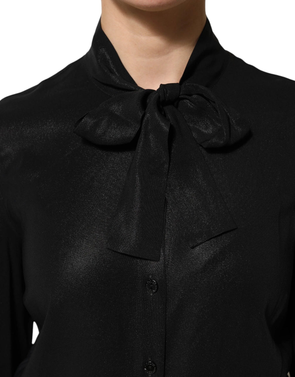 Dolce & Gabbana Black Viscose Long Sleeve Tie Neck Blouse Top by Dolce & Gabbana