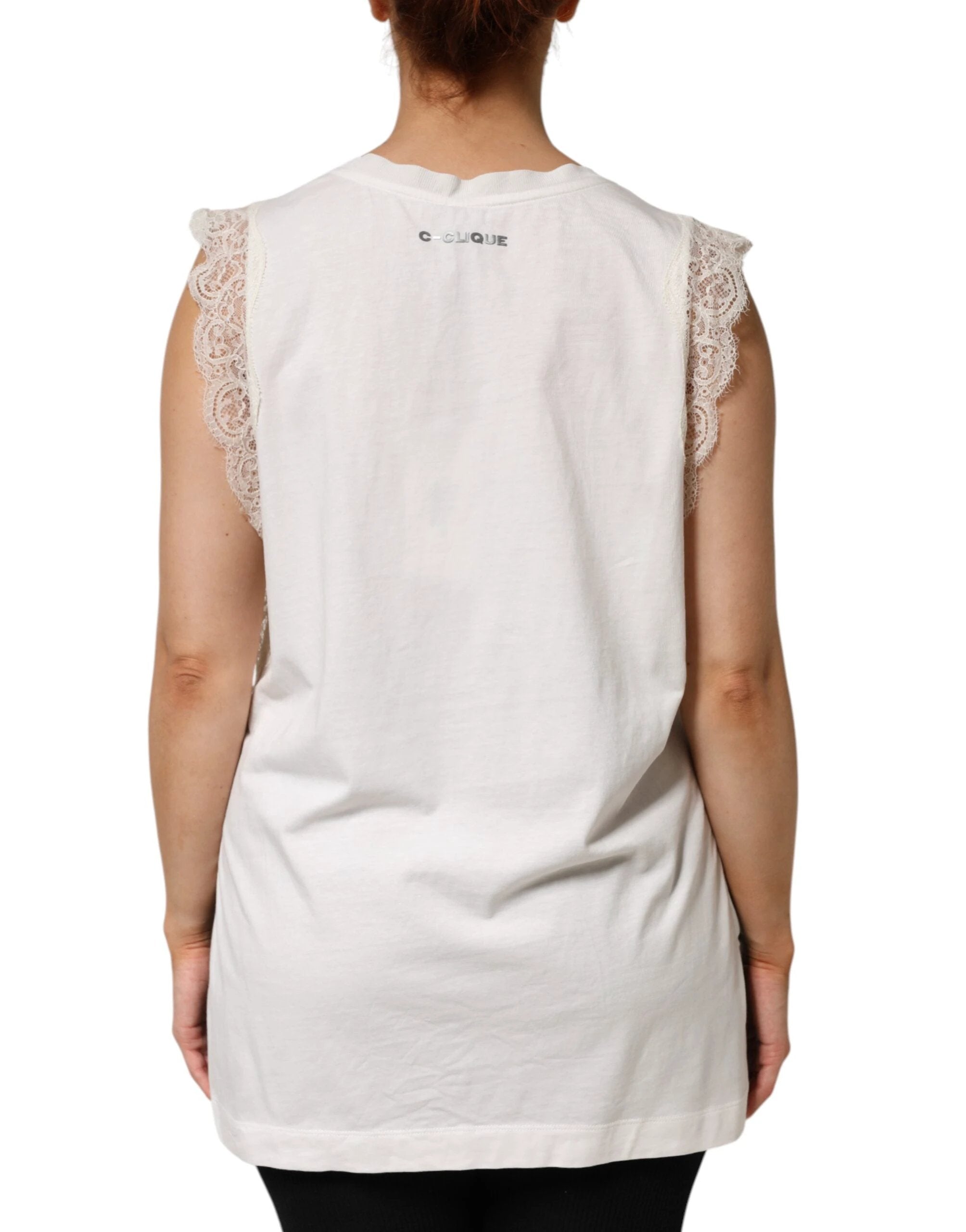 PINKO White Silk Blend Lace Trim Sleeveless V-Neck Women’s Top by PINKO