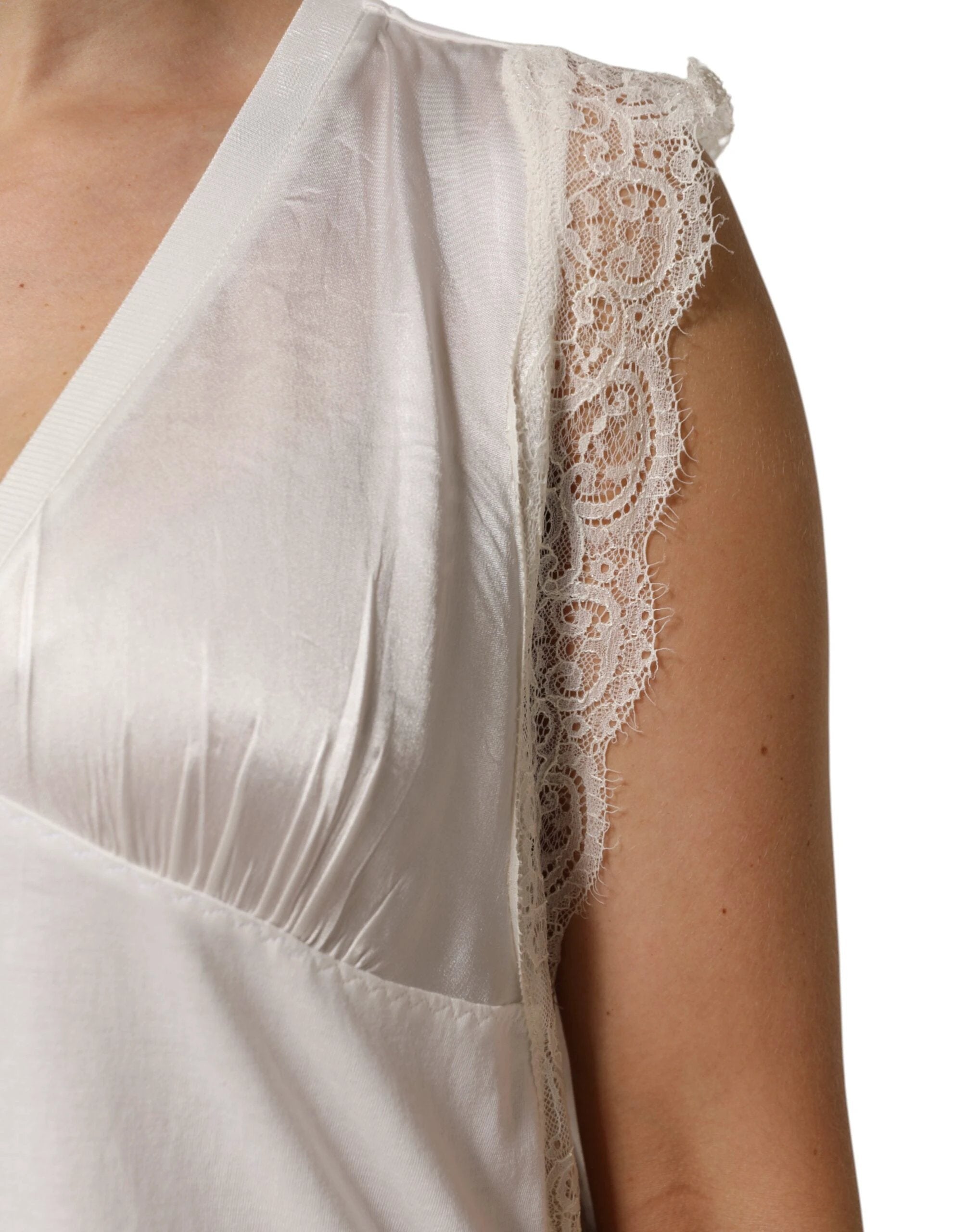 PINKO White Silk Blend Lace Trim Sleeveless V-Neck Women’s Top by PINKO