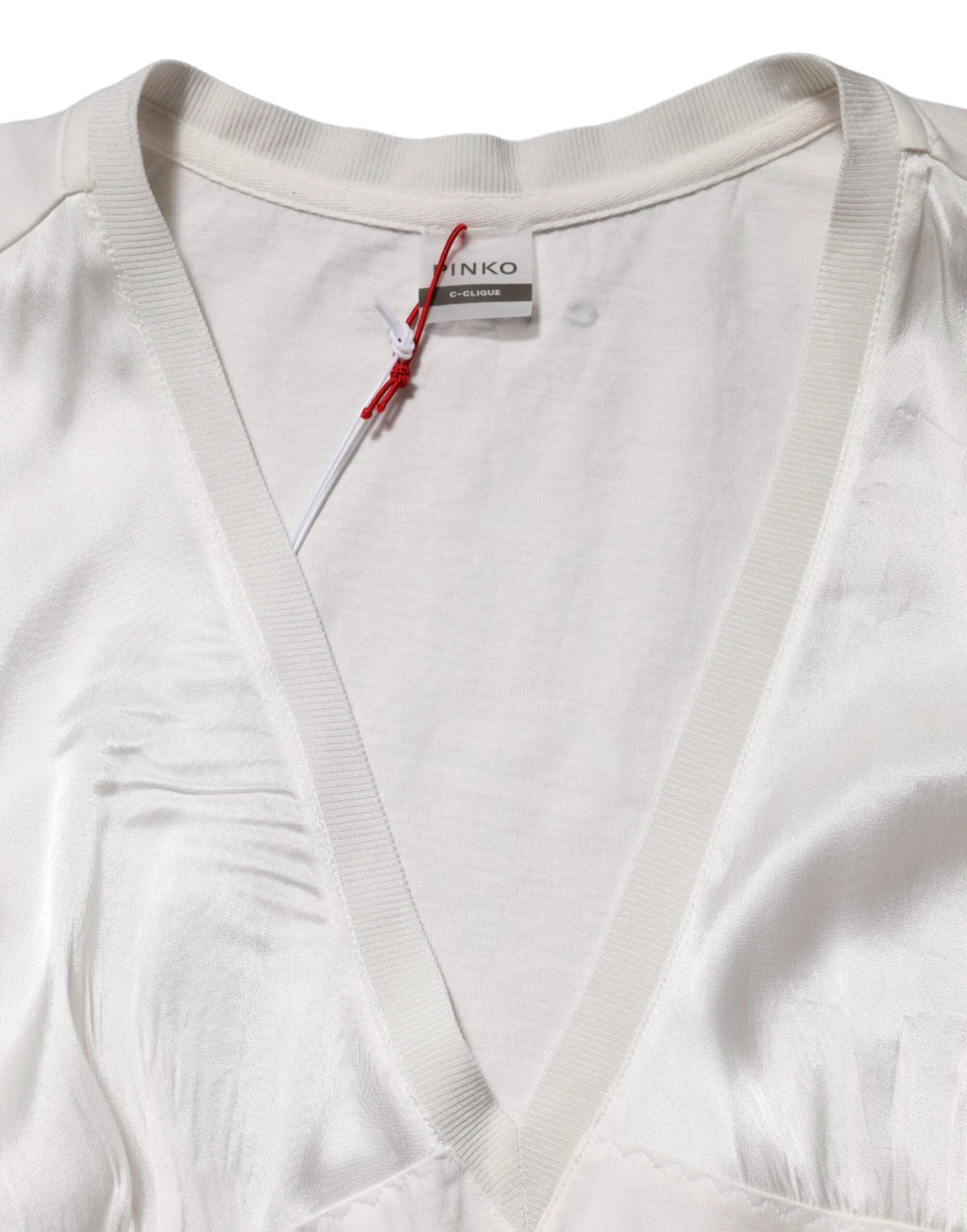 PINKO White Silk Blend Lace Trim Sleeveless V-Neck Women’s Top by PINKO