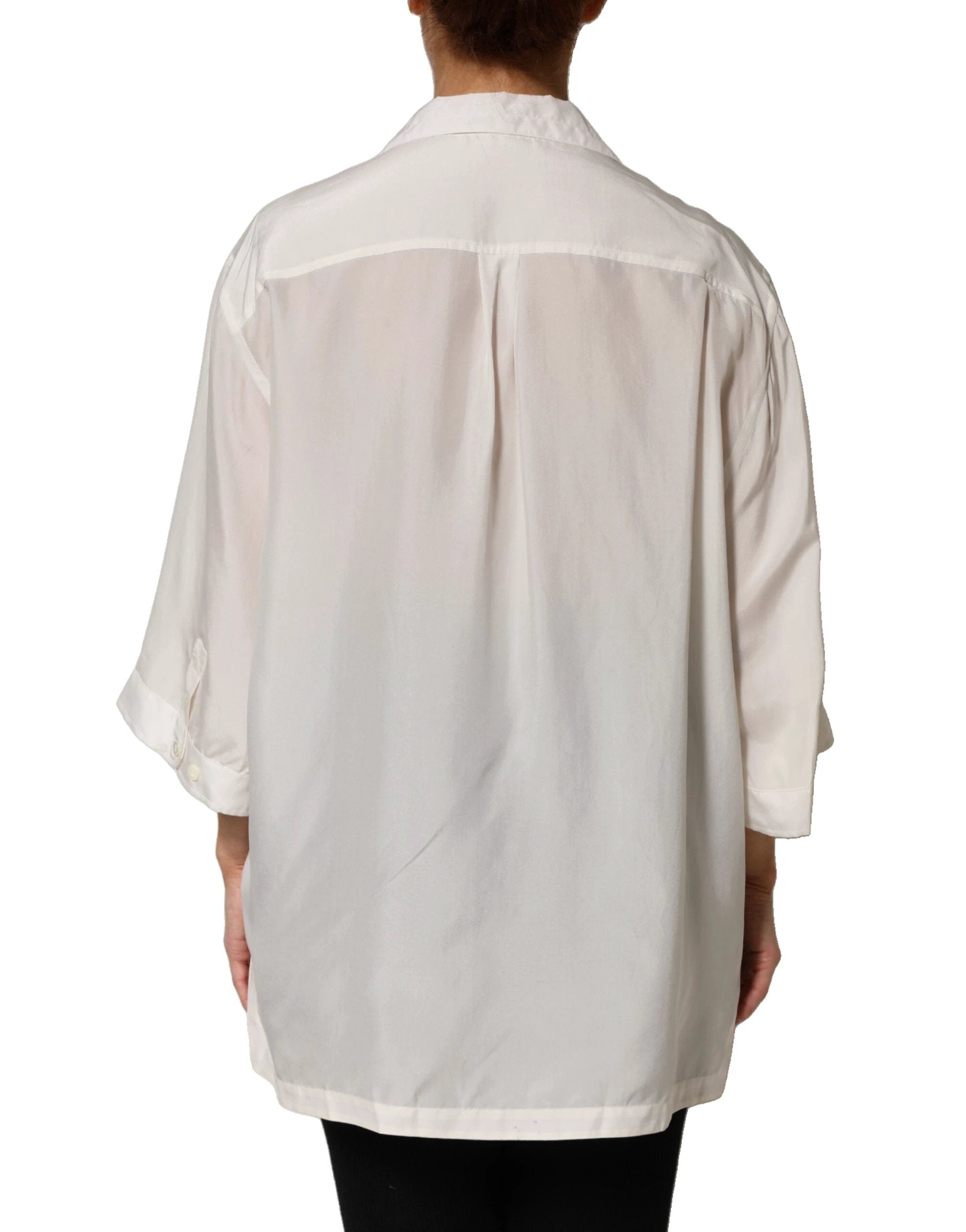 Dolce & Gabbana White Silk Collared 3/4 Sleeves Blouse Top by Dolce & Gabbana