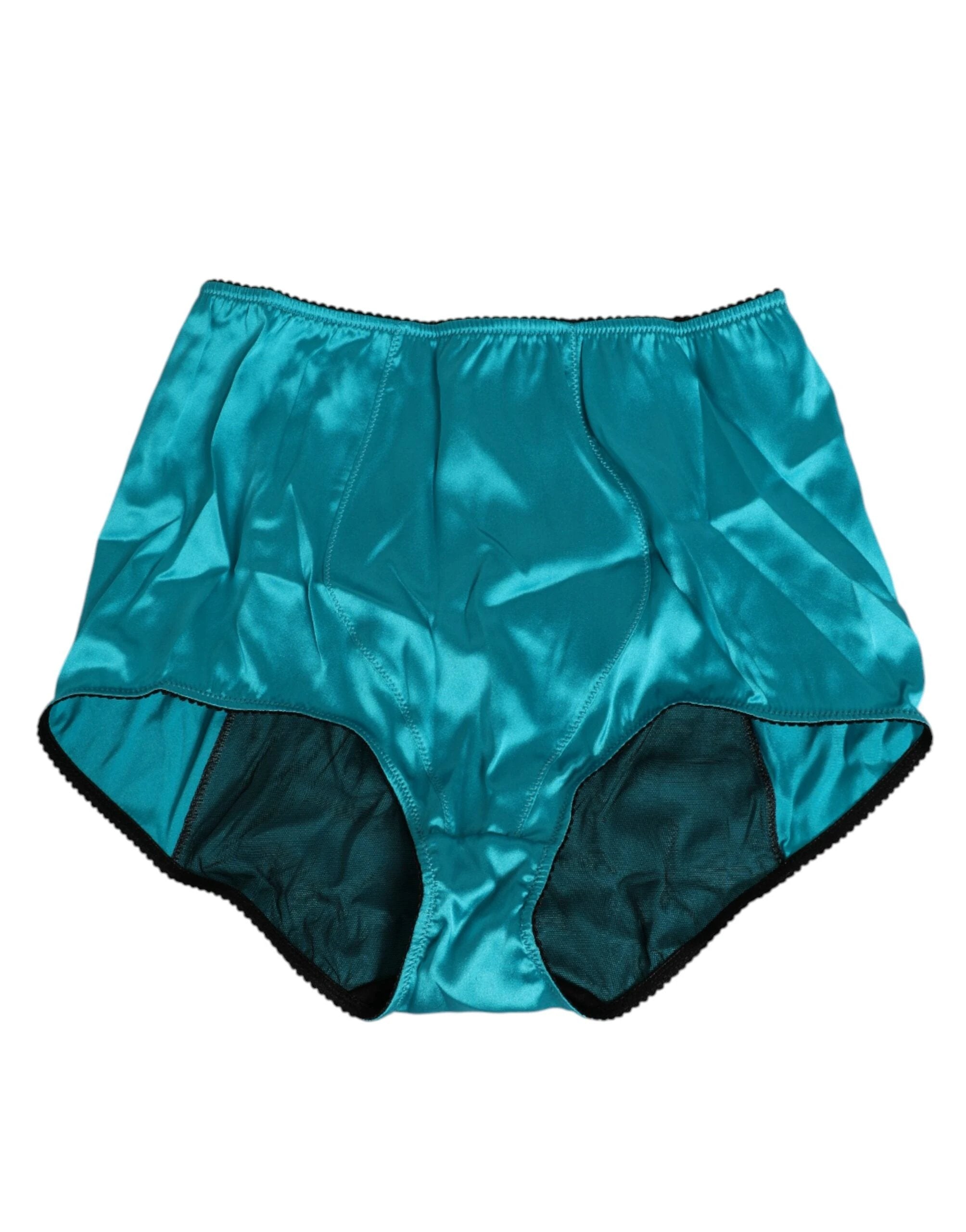 Dolce & Gabbana Aqua Green Satin High-Waist Briefs Underwear by Dolce & Gabbana