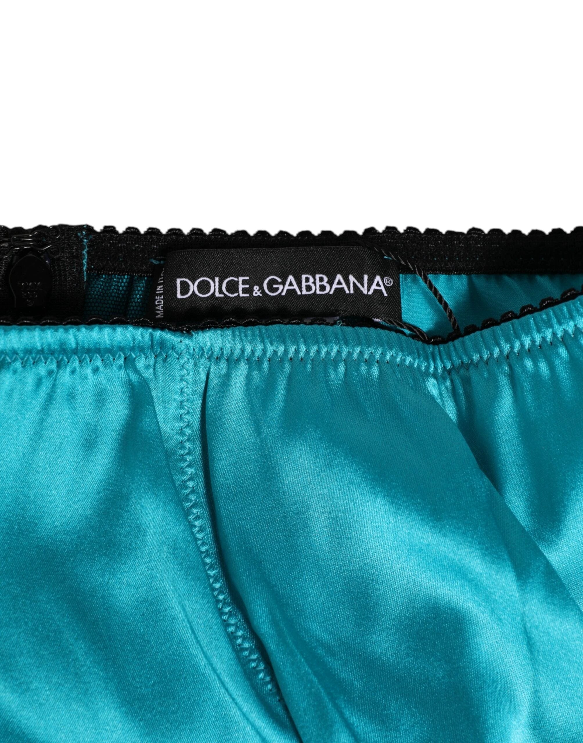 Dolce & Gabbana Aqua Green Satin High-Waist Briefs Underwear by Dolce & Gabbana