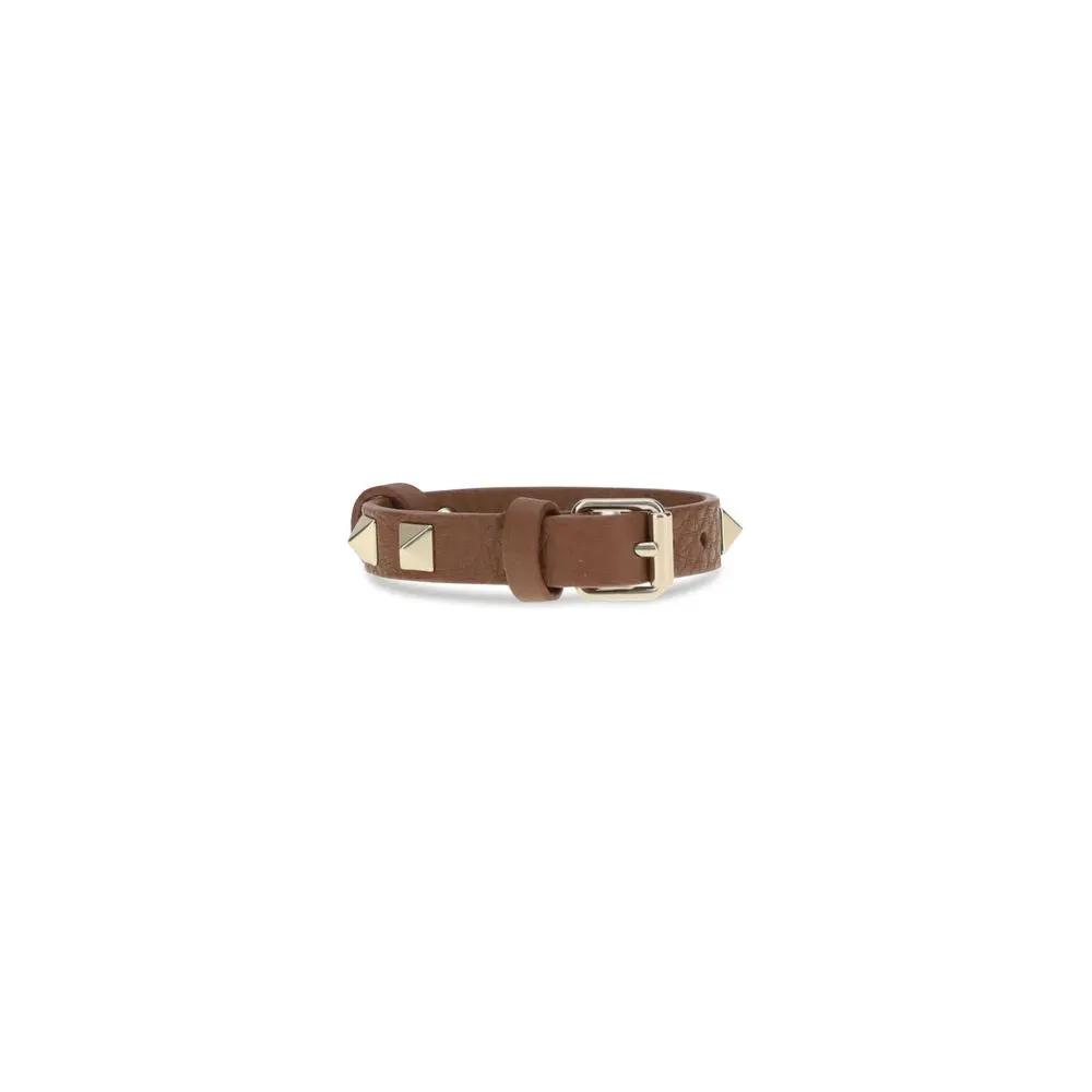 Bracelet Valentino Garavani en cuir marron et métal