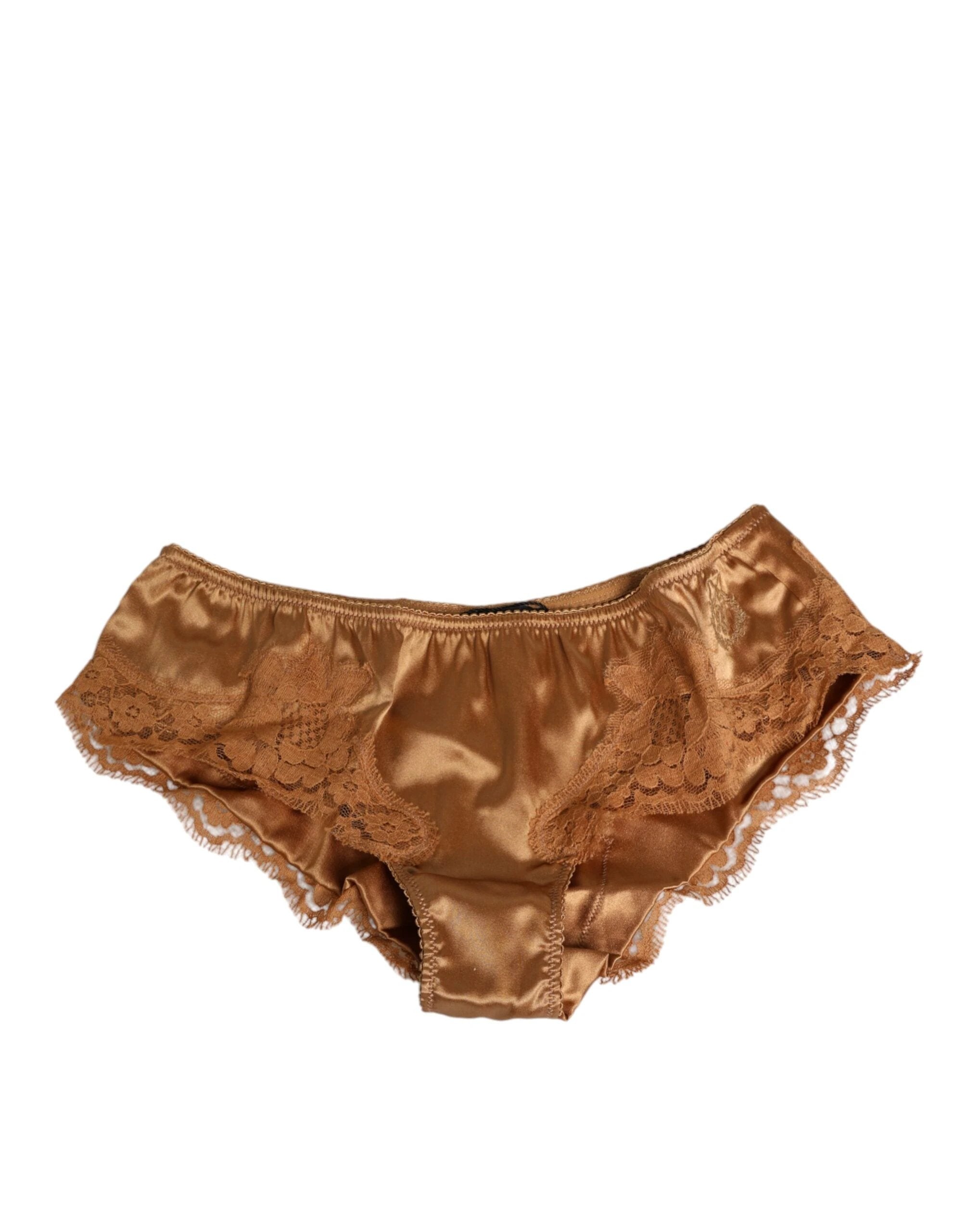 Dolce & Gabbana Brown Lace Silk Satin Slip Panties Underwear by Dolce & Gabbana