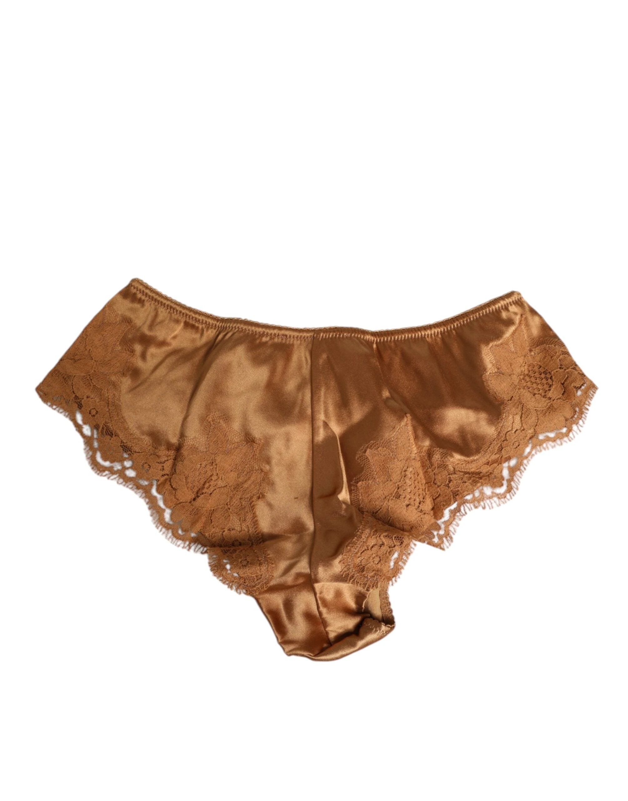 Dolce & Gabbana Brown Lace Silk Satin Slip Panties Underwear by Dolce & Gabbana