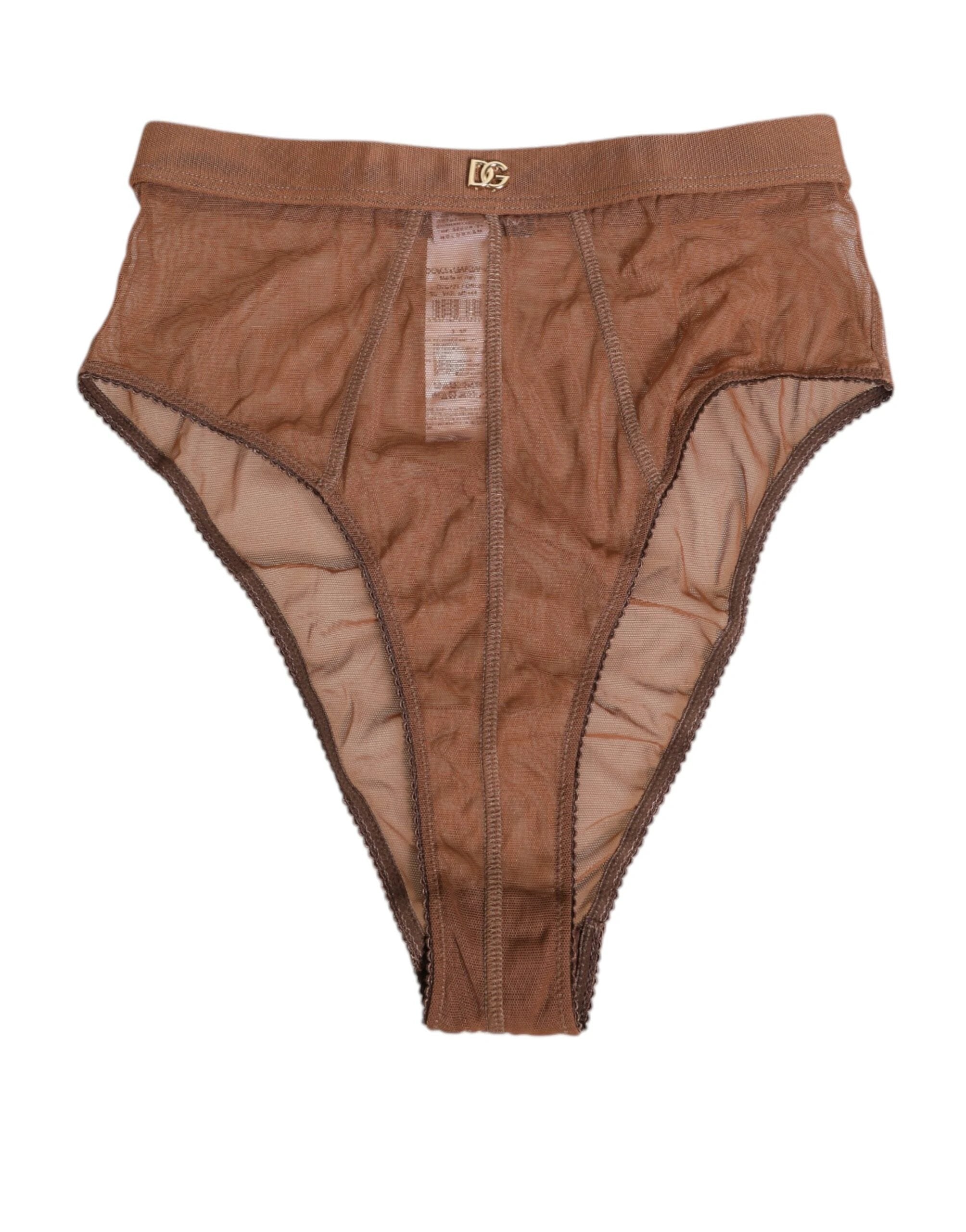 Dolce & Gabbana Brown Sheer Mesh High Waist Briefs Underwear by Dolce & Gabbana
